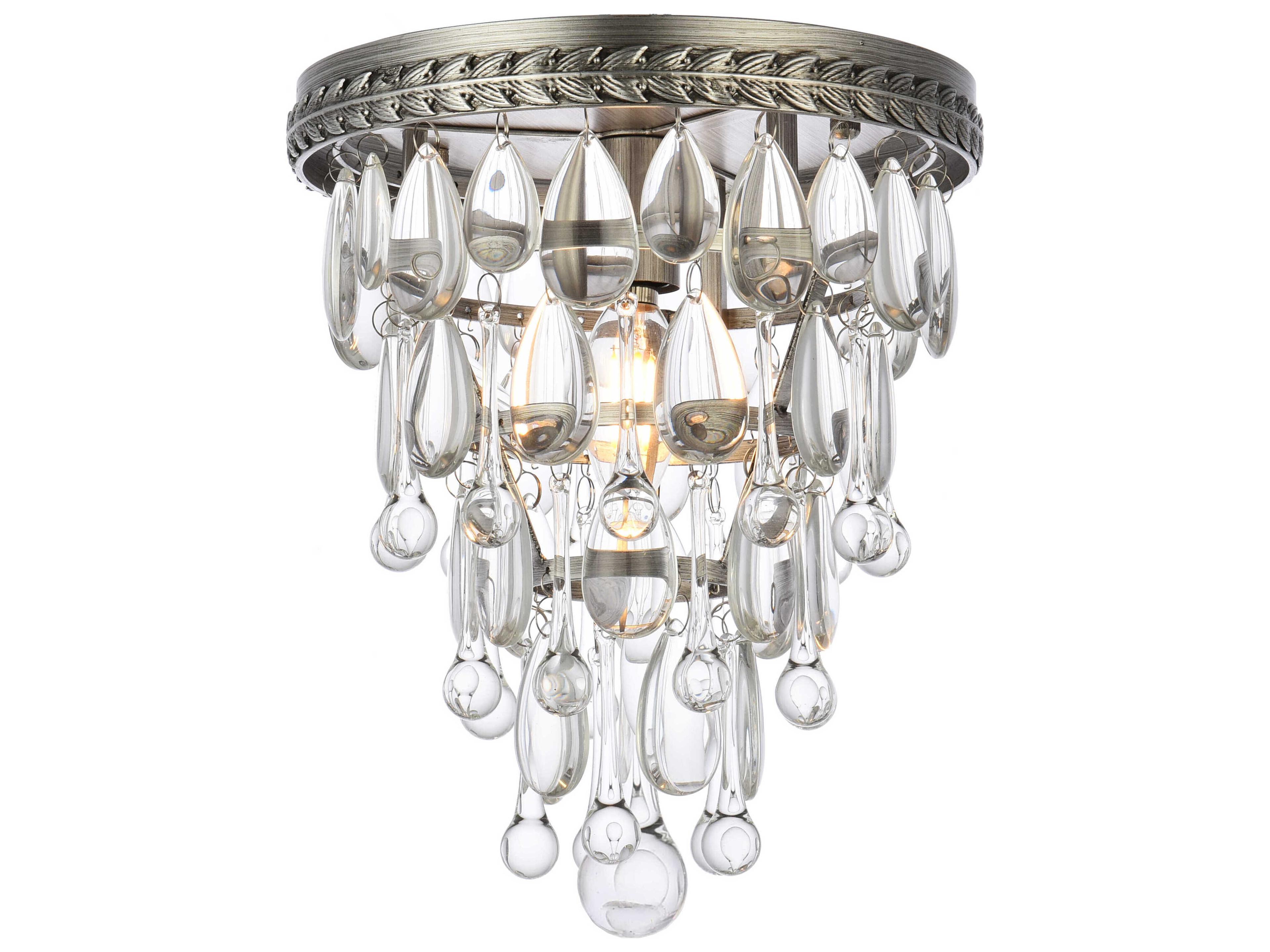 Nordic 1-Light Antique Silver Clear Crystal Flush Mount
