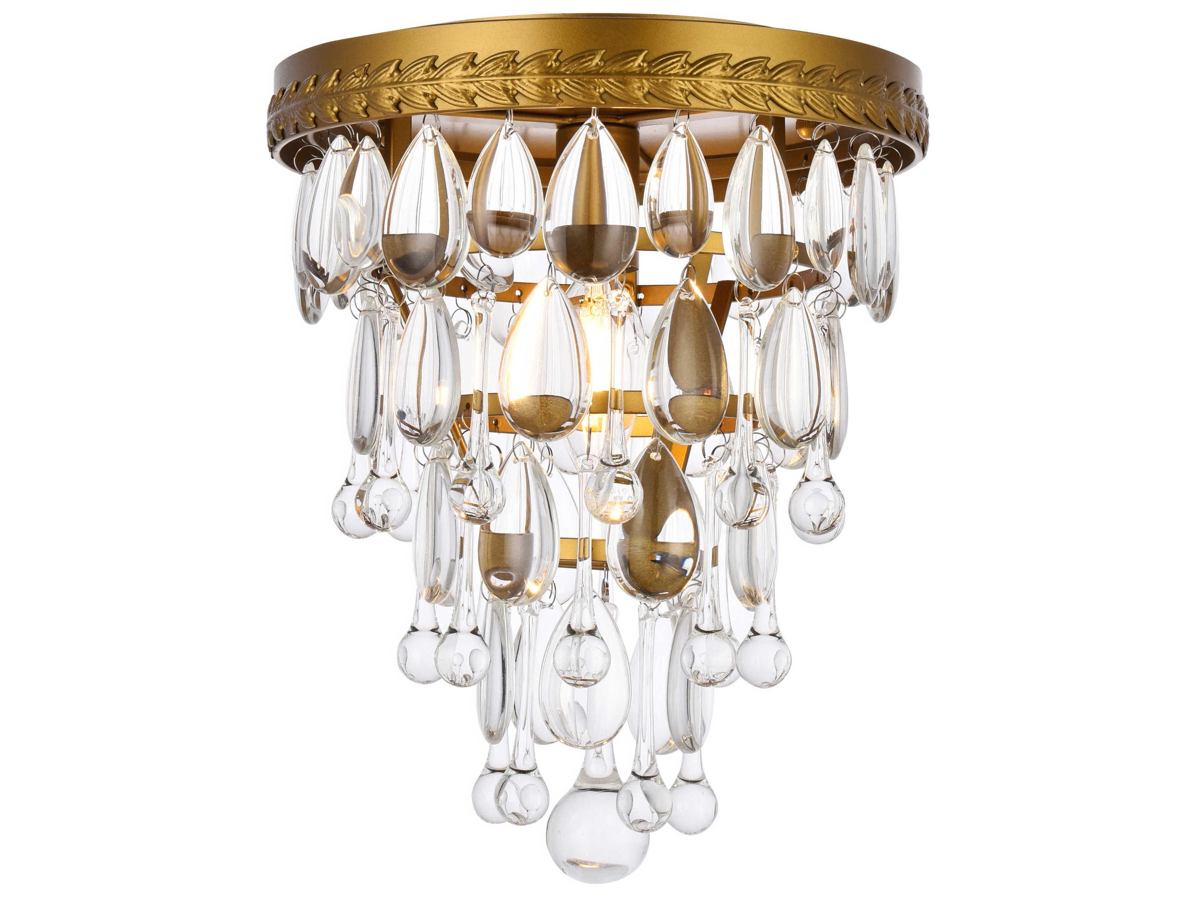 Nordic 1-Light Brass And Clear Crystal Glass Flush Mount