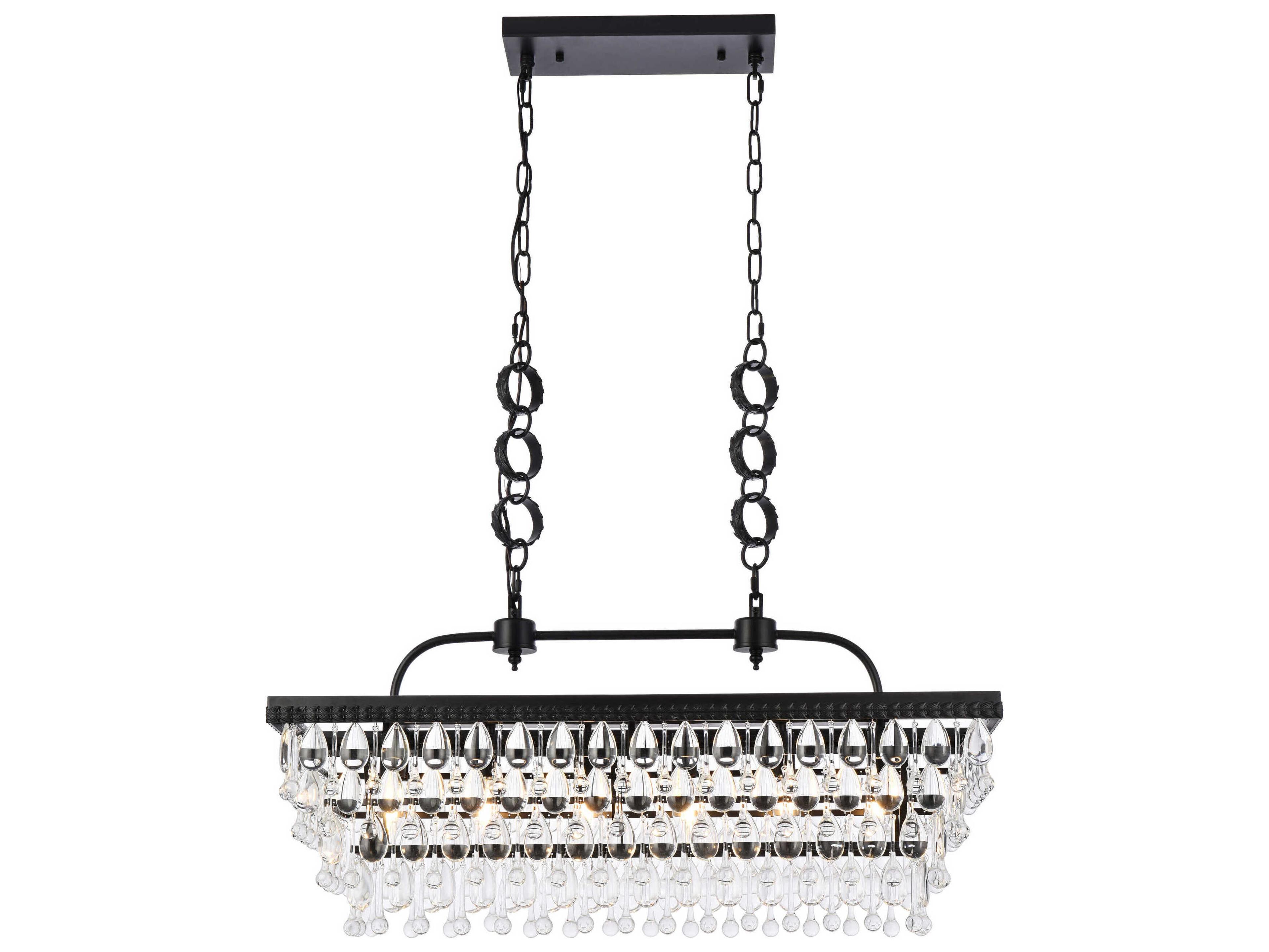 Nordic 6-Light Black Crystal Glass Linear Island Pendant