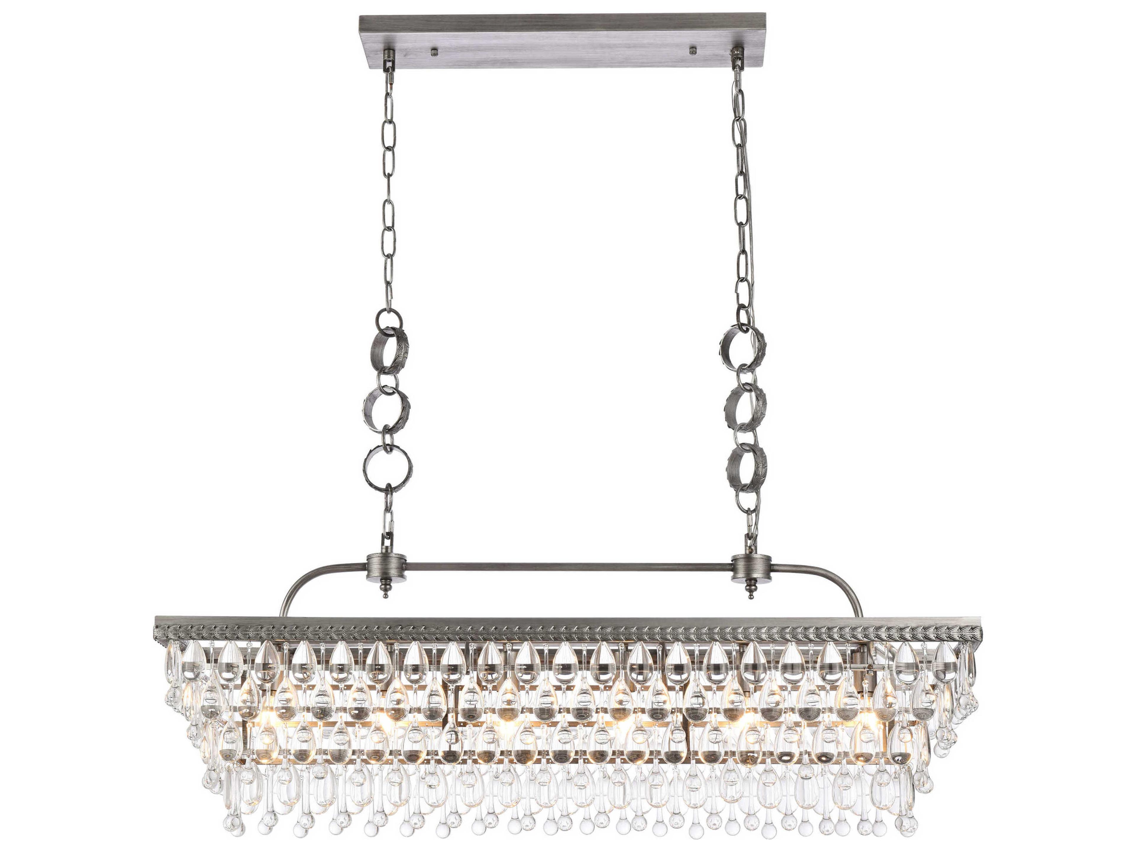 Nordic 6-Light Antique Silver Crystal Glass Linear Island Pendant