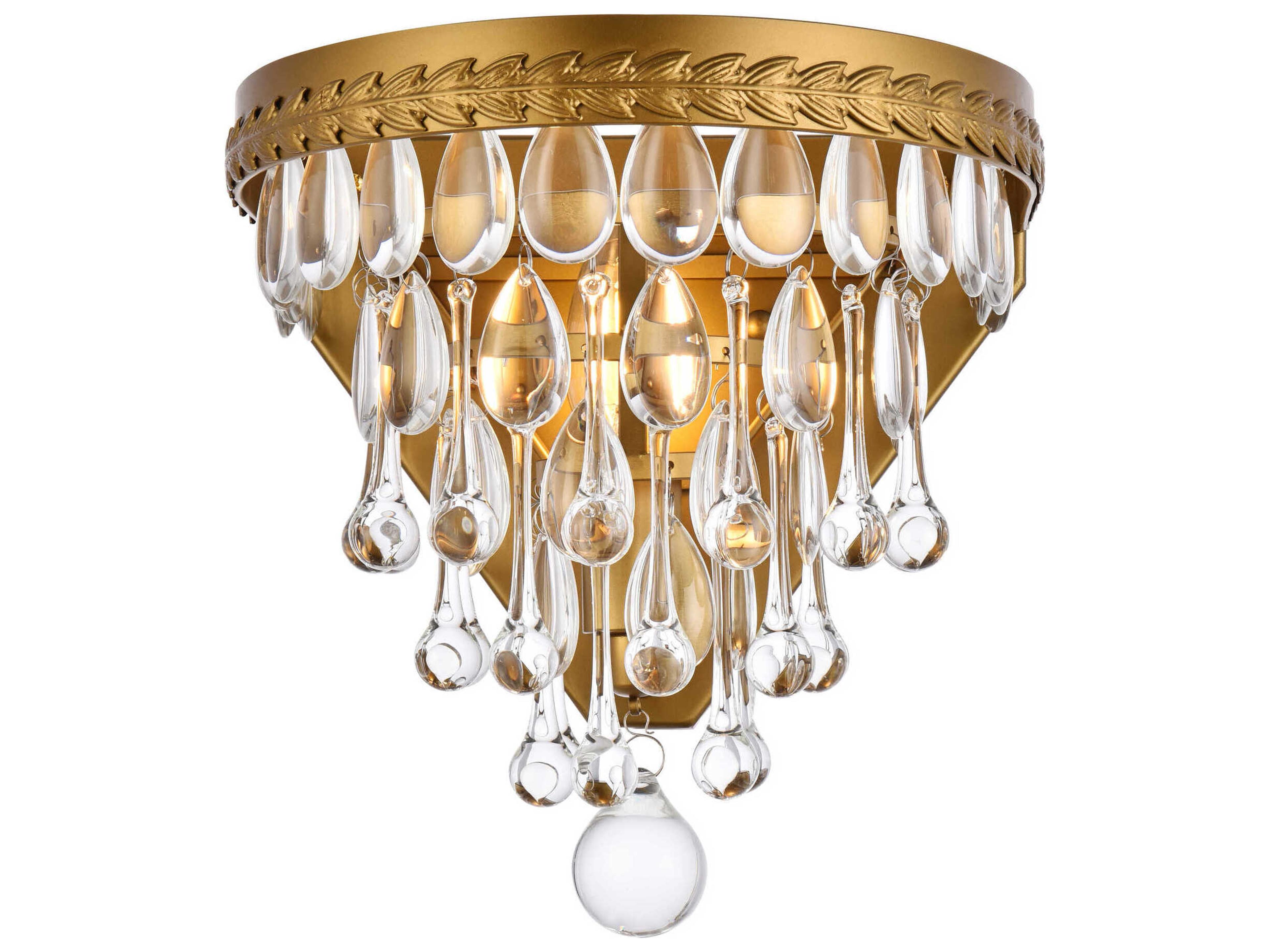 Nordic 1-Light Brass And Clear Crystal Glass Wall Sconce