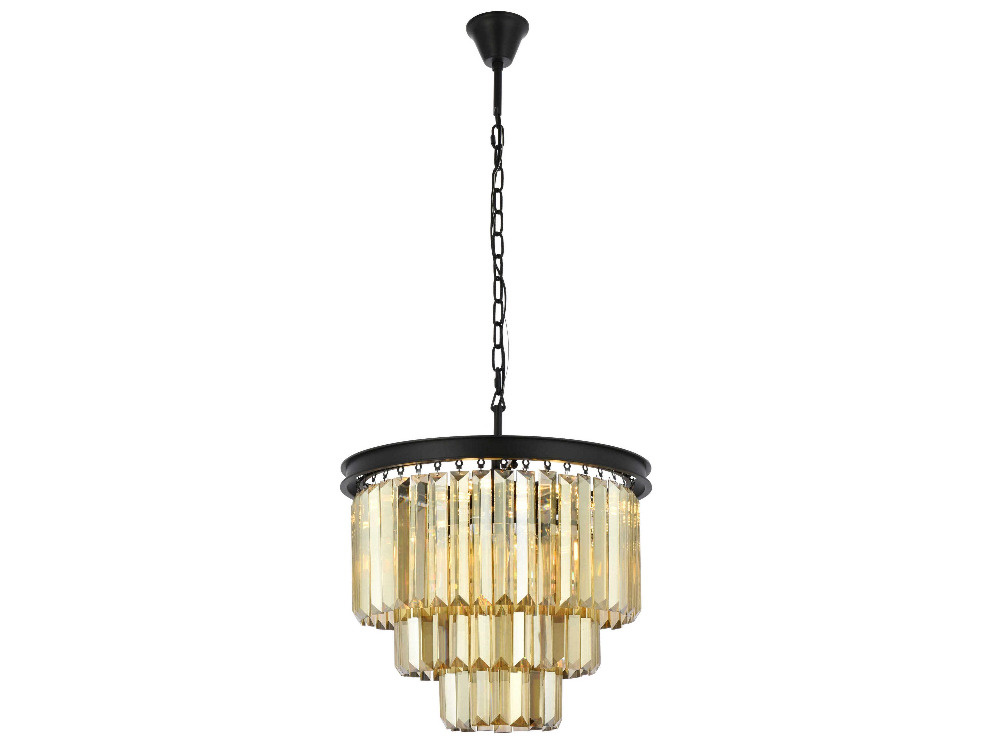 Sydney 9-Light Matte Black Gold Crystal Tiered Chandelier