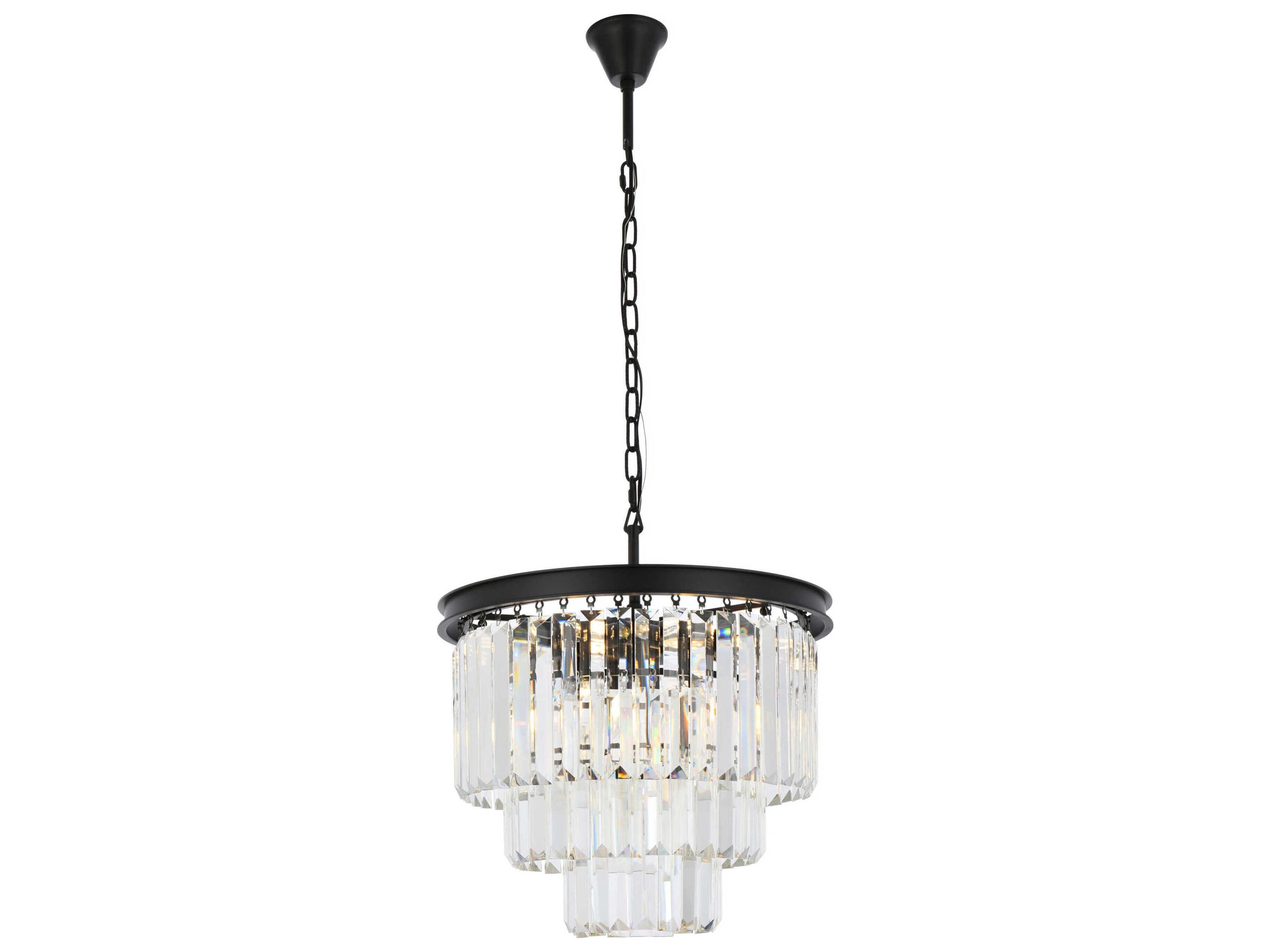 Sydney 9-Light Matte Black Clear Crystal Tiered Chandelier