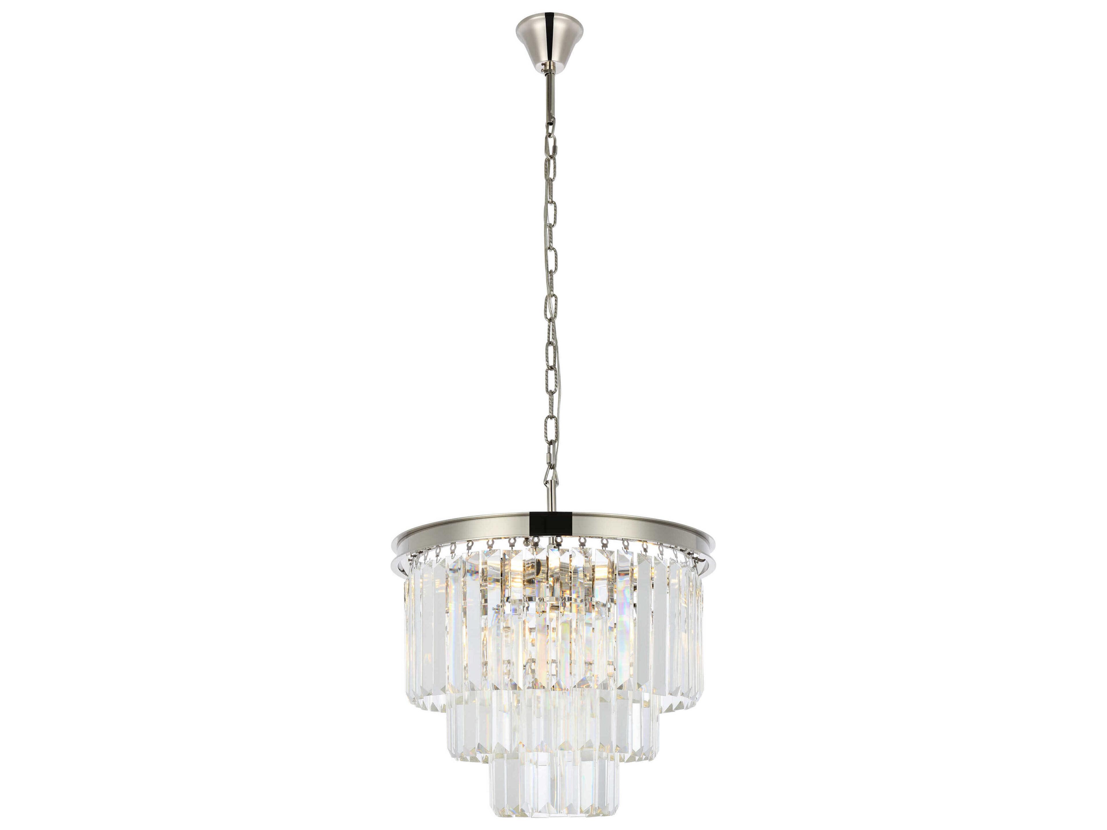 Sydney 9-Light Polished Nickel Clear Crystal Tiered Chandelier