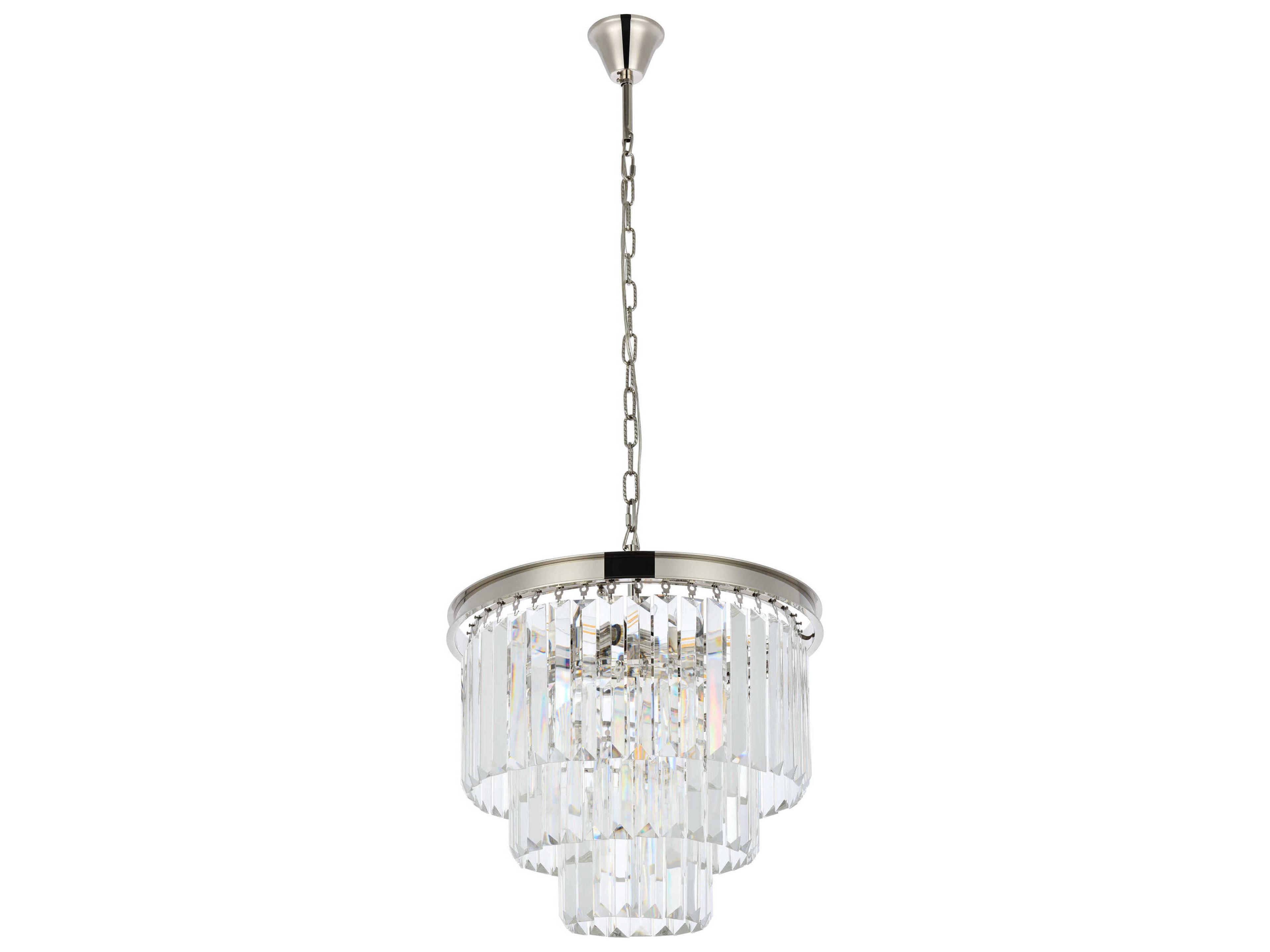 Elegant Lighting Sydney 9-Light Polished Nickel Clear Crystal Tiered Chandelier