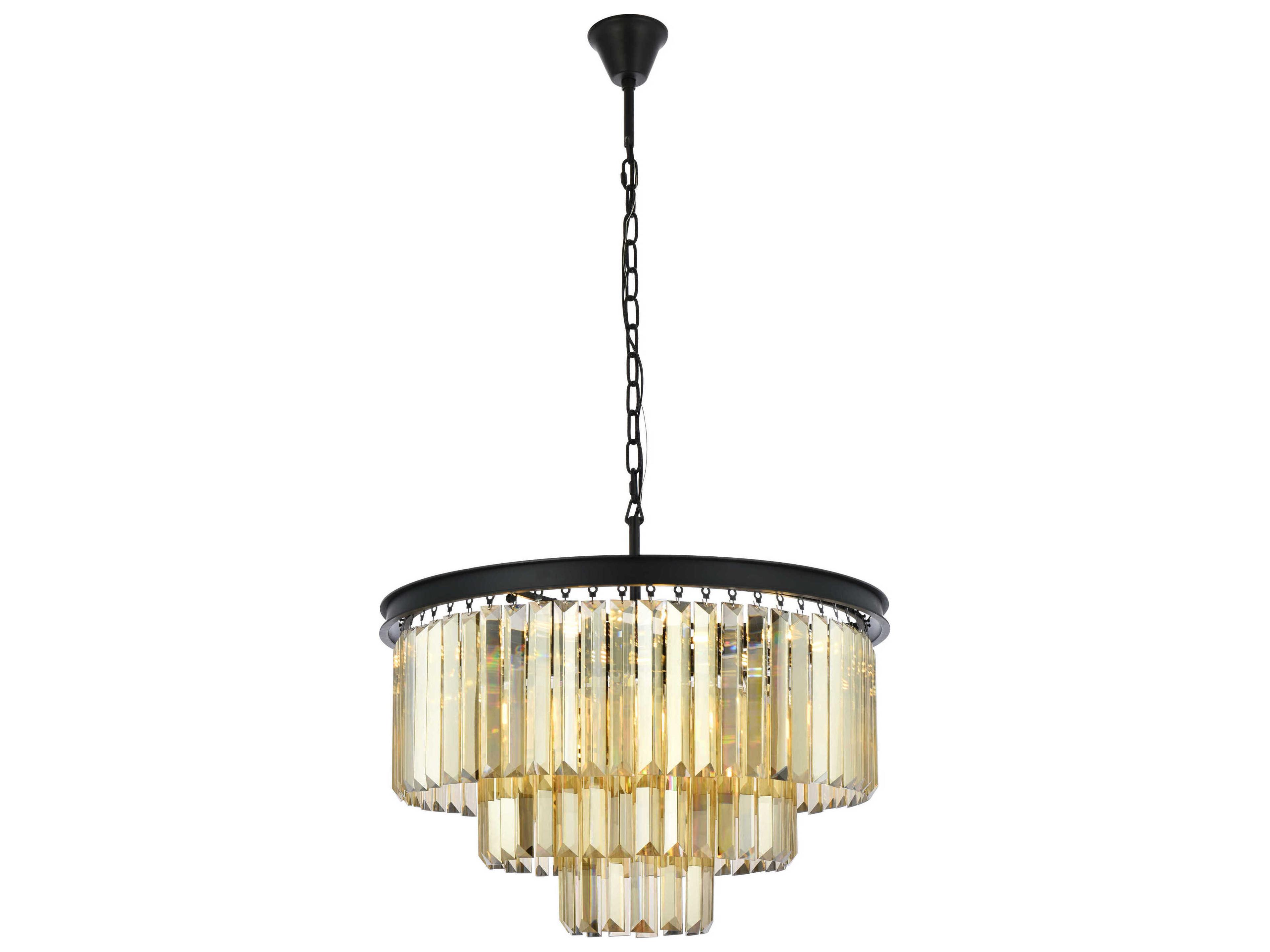 Elegant Lighting Sydney 9-Light Matte Black Gold Crystal Tiered Chandelier