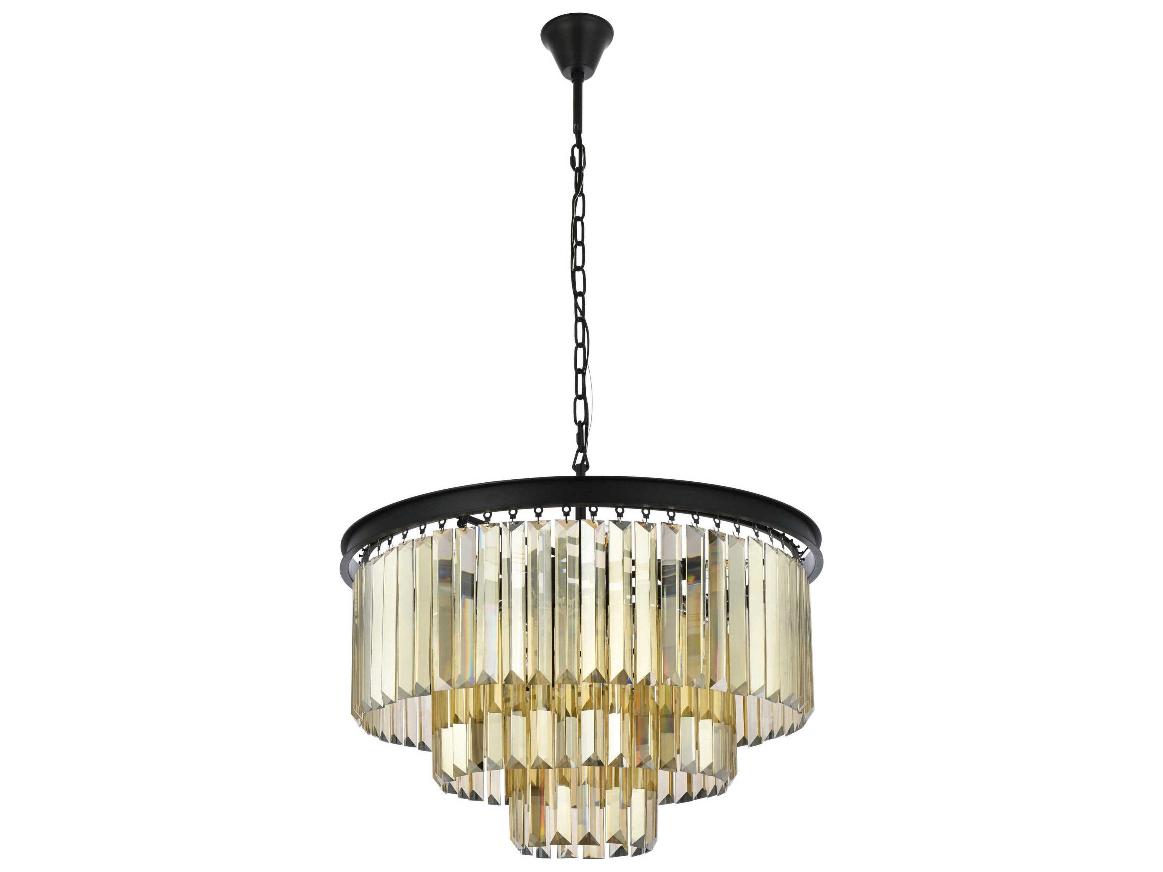 Elegant Lighting Sydney 9-Light Matte Black Gold Crystal Tiered Chandelier