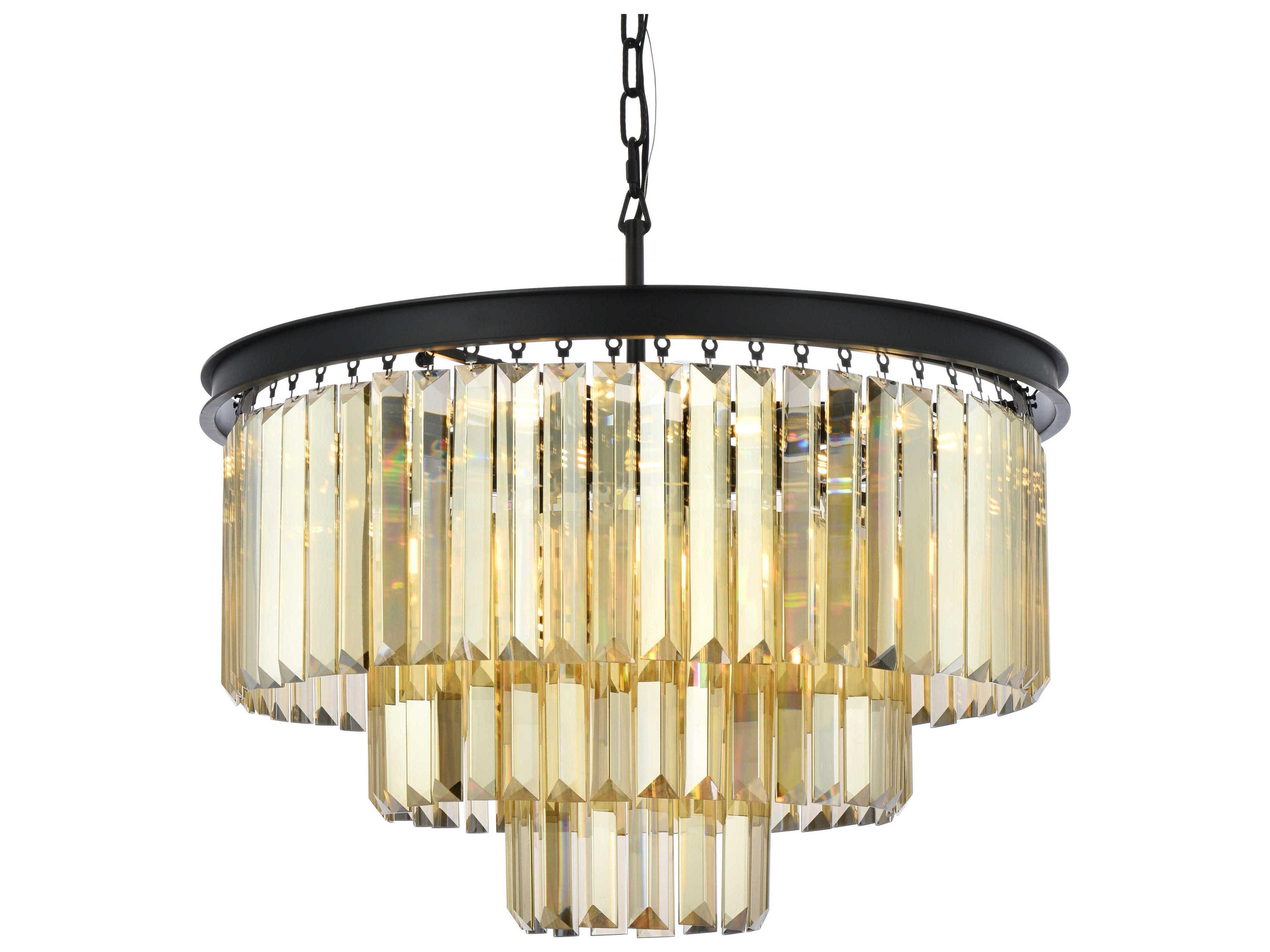 Elegant Lighting Sydney 9-Light Matte Black Gold Crystal Tiered Chandelier