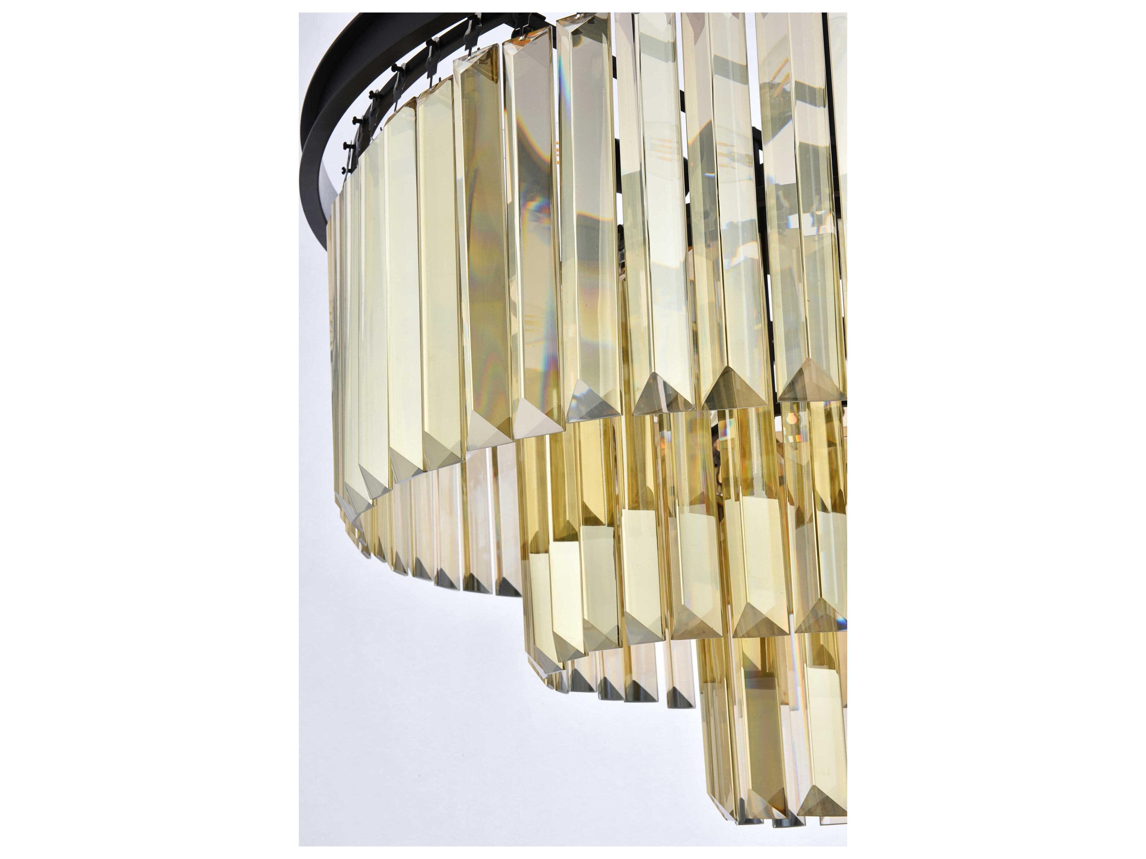 Elegant Lighting Sydney 9-Light Matte Black Gold Crystal Tiered Chandelier