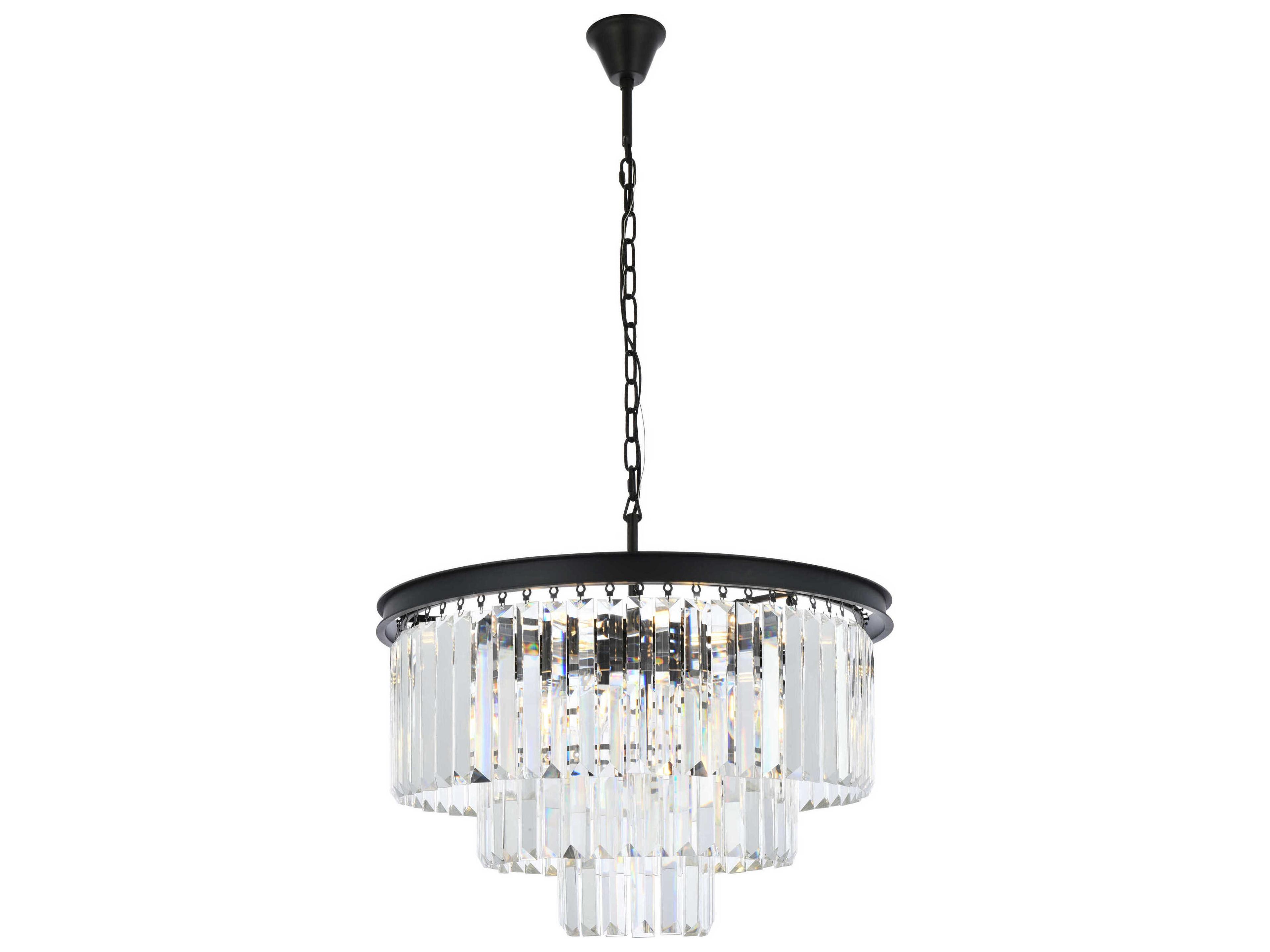 Sydney 9-Light Matte Black Clear Crystal Tiered Chandelier
