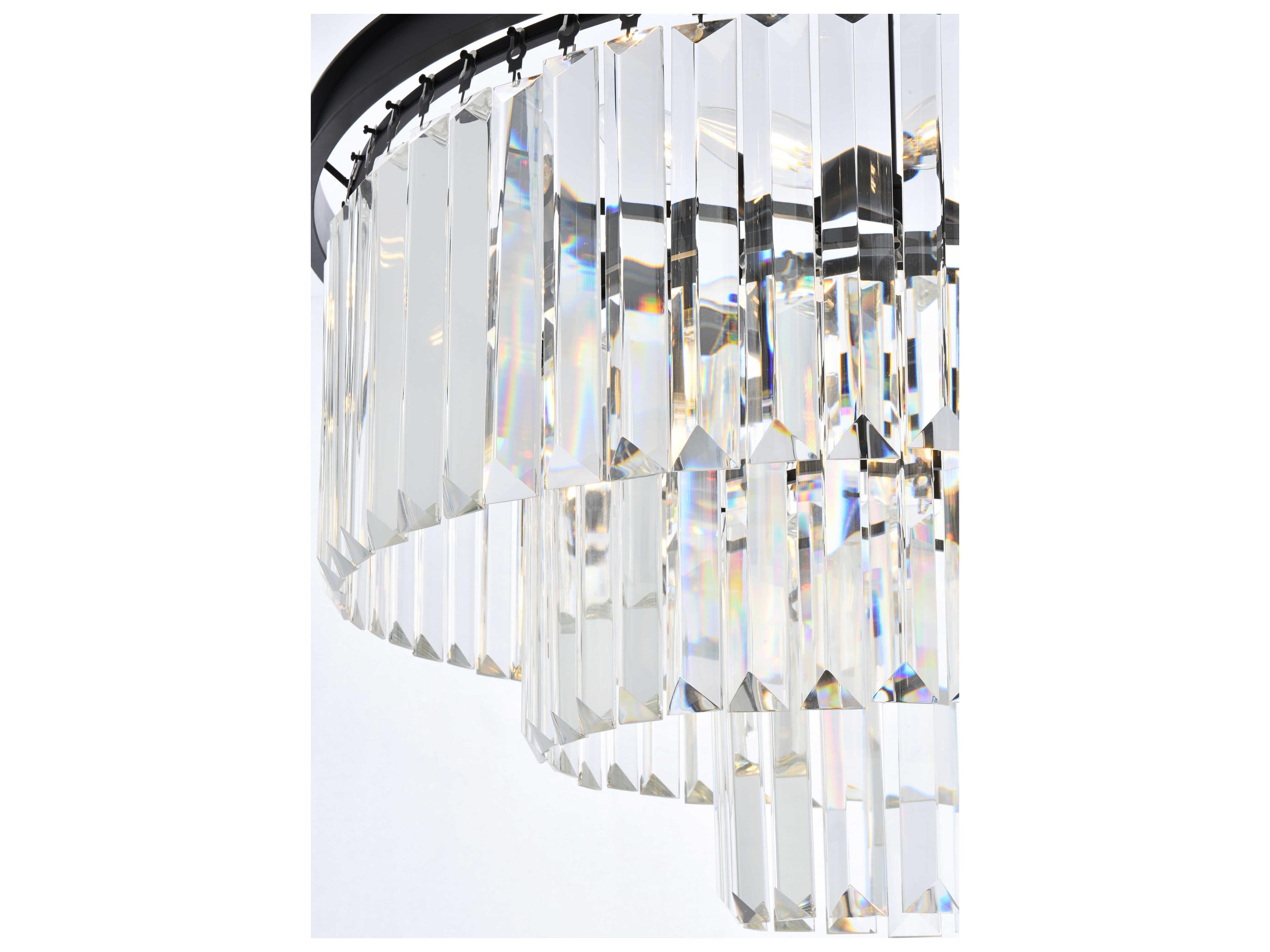Elegant Lighting Sydney 9-Light Matte Black Clear Crystal Tiered Chandelier