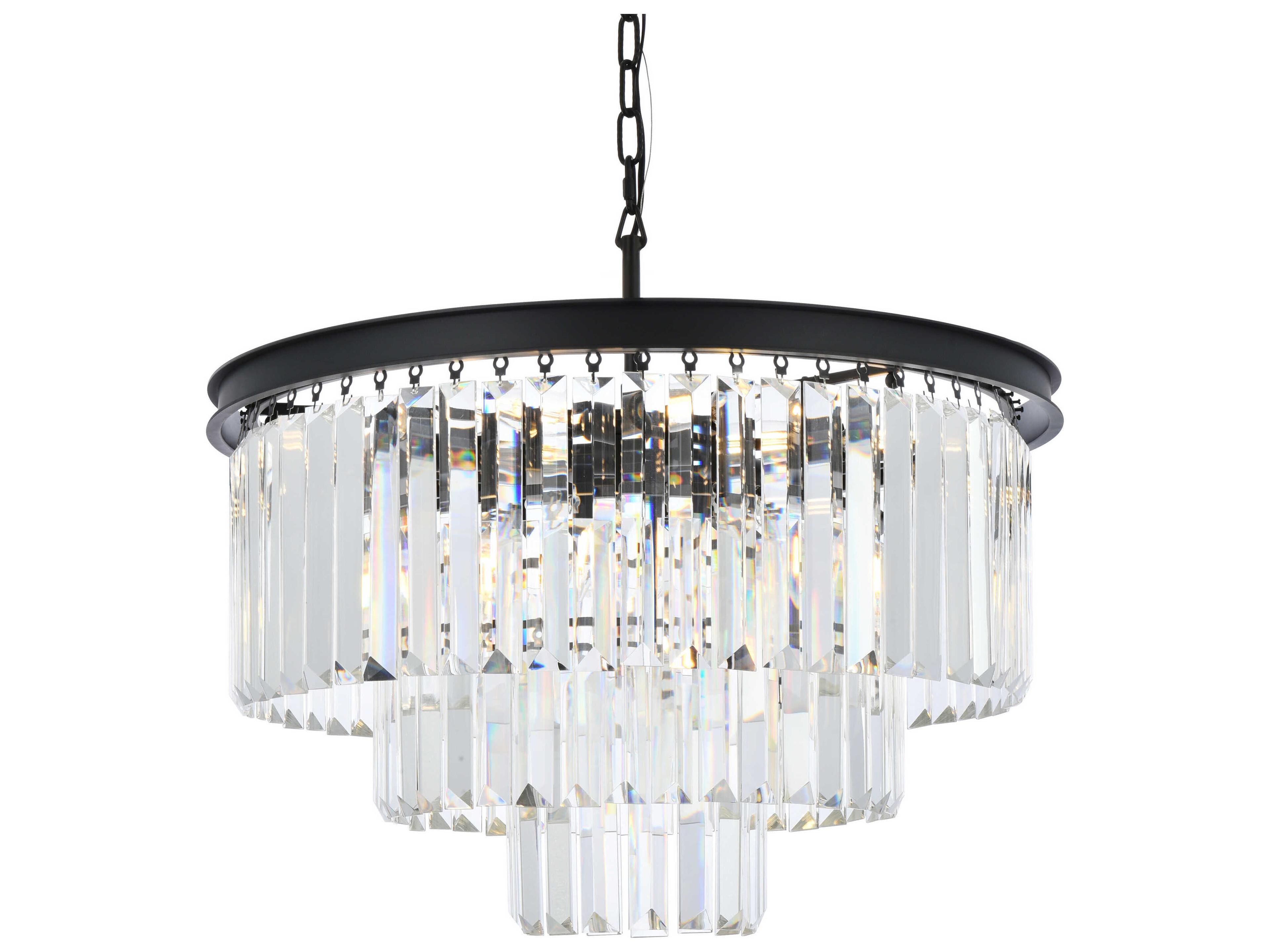 Elegant Lighting Sydney 9-Light Matte Black Clear Crystal Tiered Chandelier
