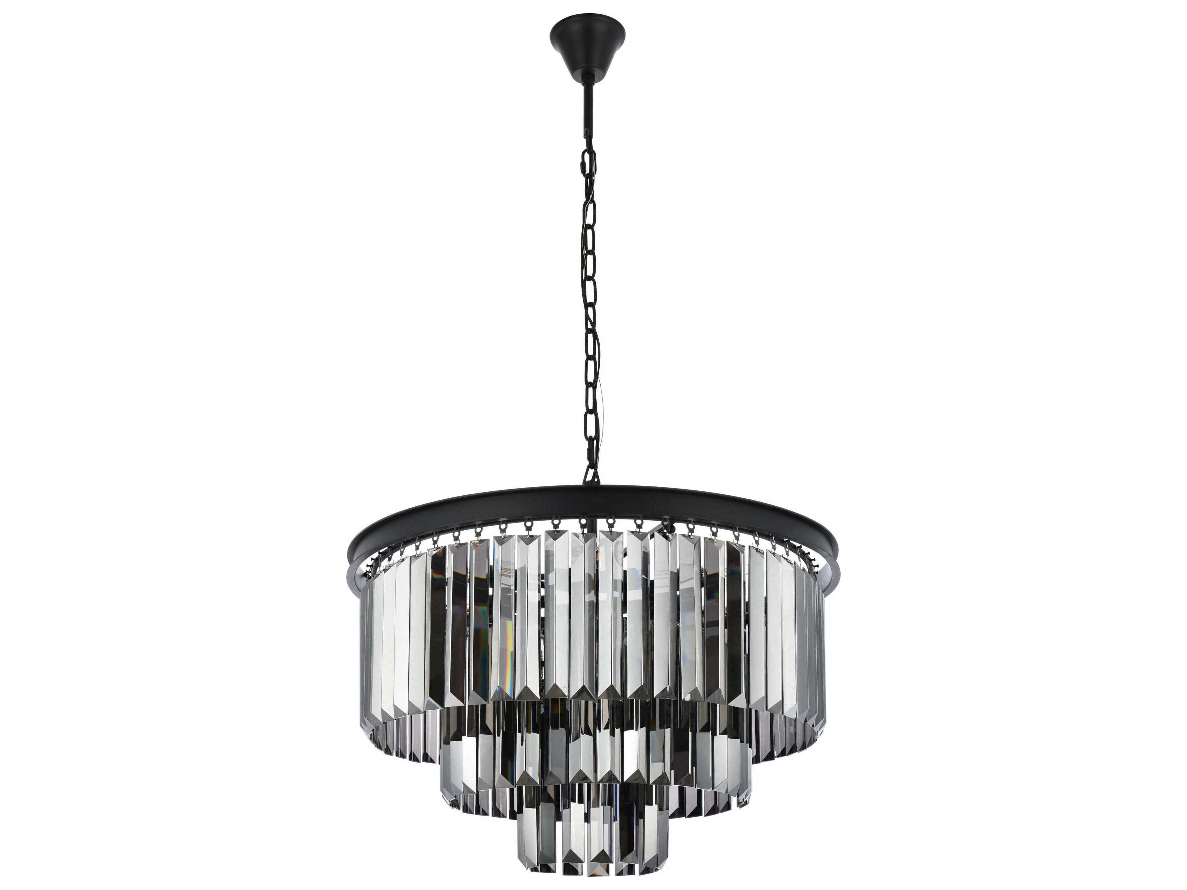 Elegant Lighting Sydney 9-Light Matte Black Silver Crystal Tiered Chandelier