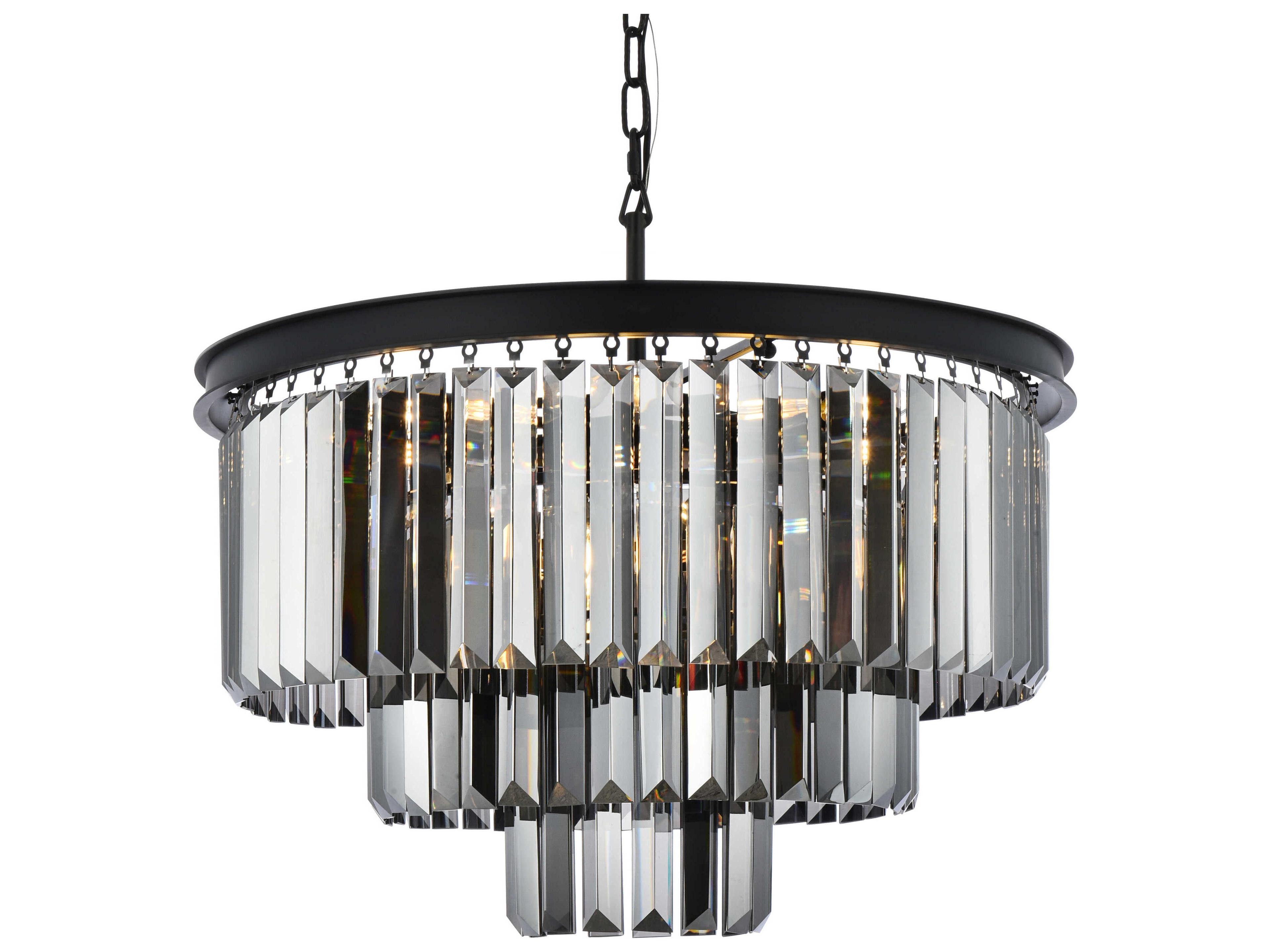 Elegant Lighting Sydney 9-Light Matte Black Silver Crystal Tiered Chandelier