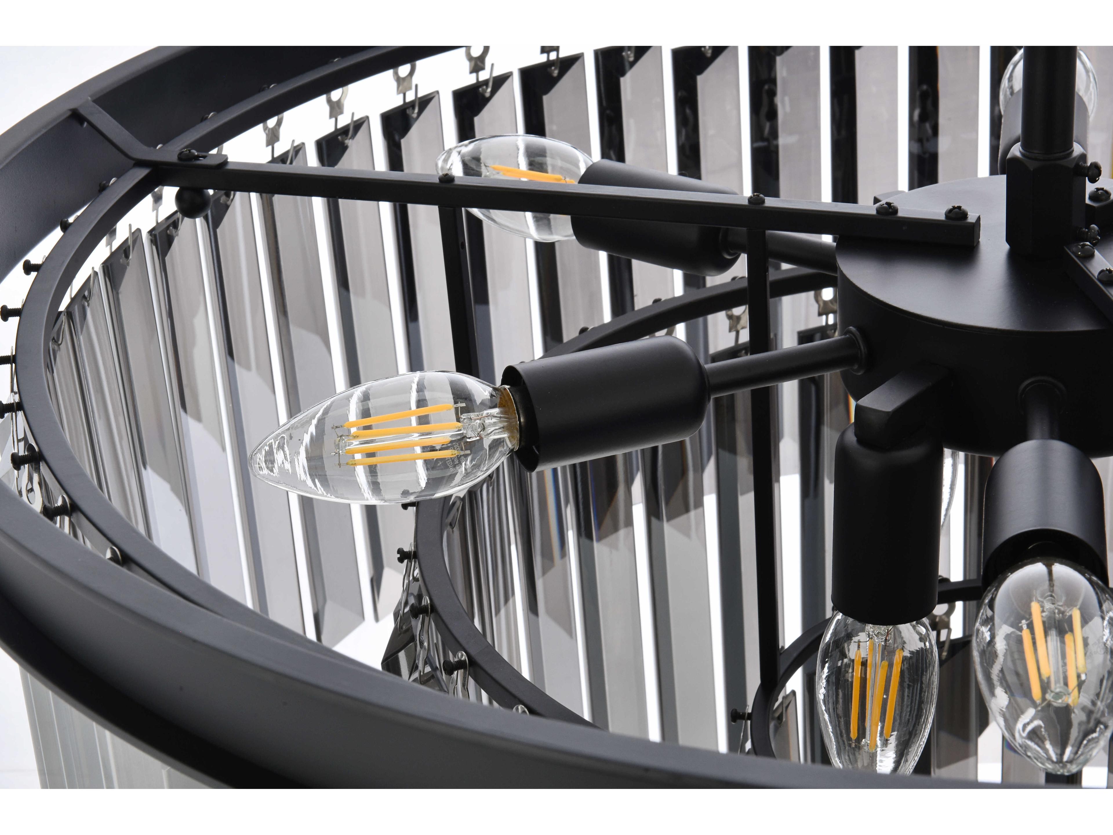 Elegant Lighting Sydney 9-Light Matte Black Silver Crystal Tiered Chandelier