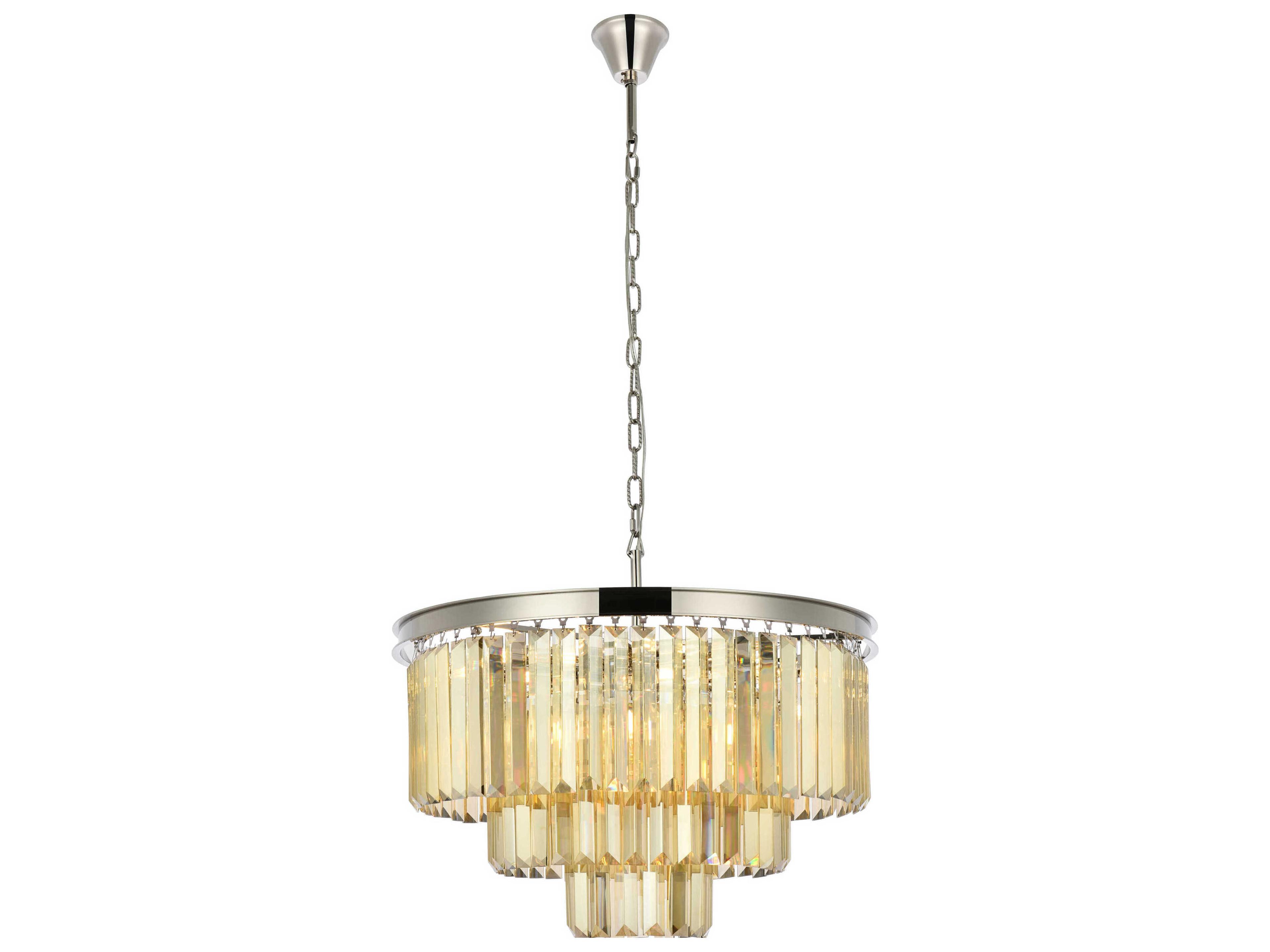 Sydney 9-Light Polished Nickel Gold Crystal Tiered Chandelier