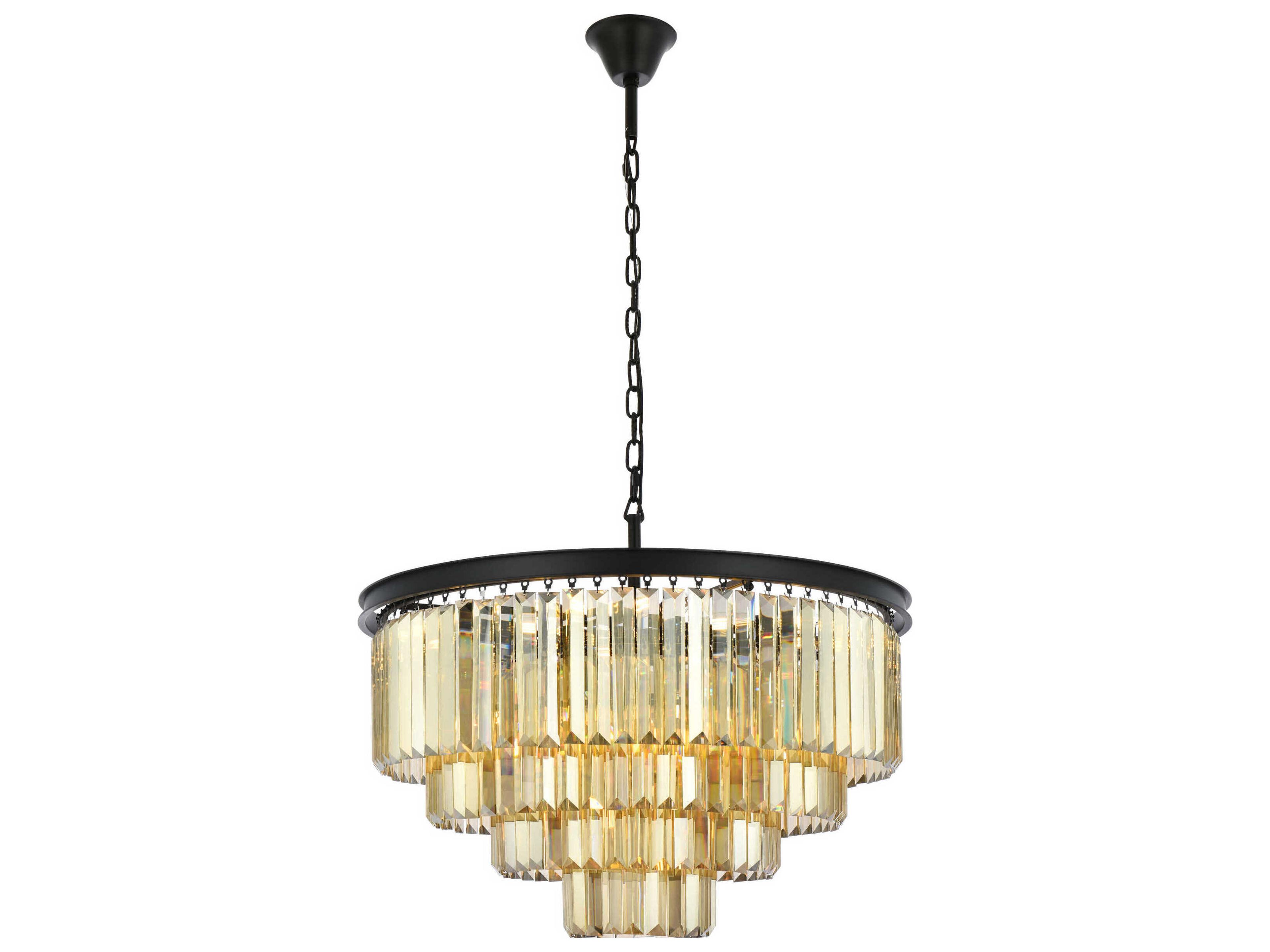 Sydney 17-Light Matte Black Gold Crystal Tiered Chandelier