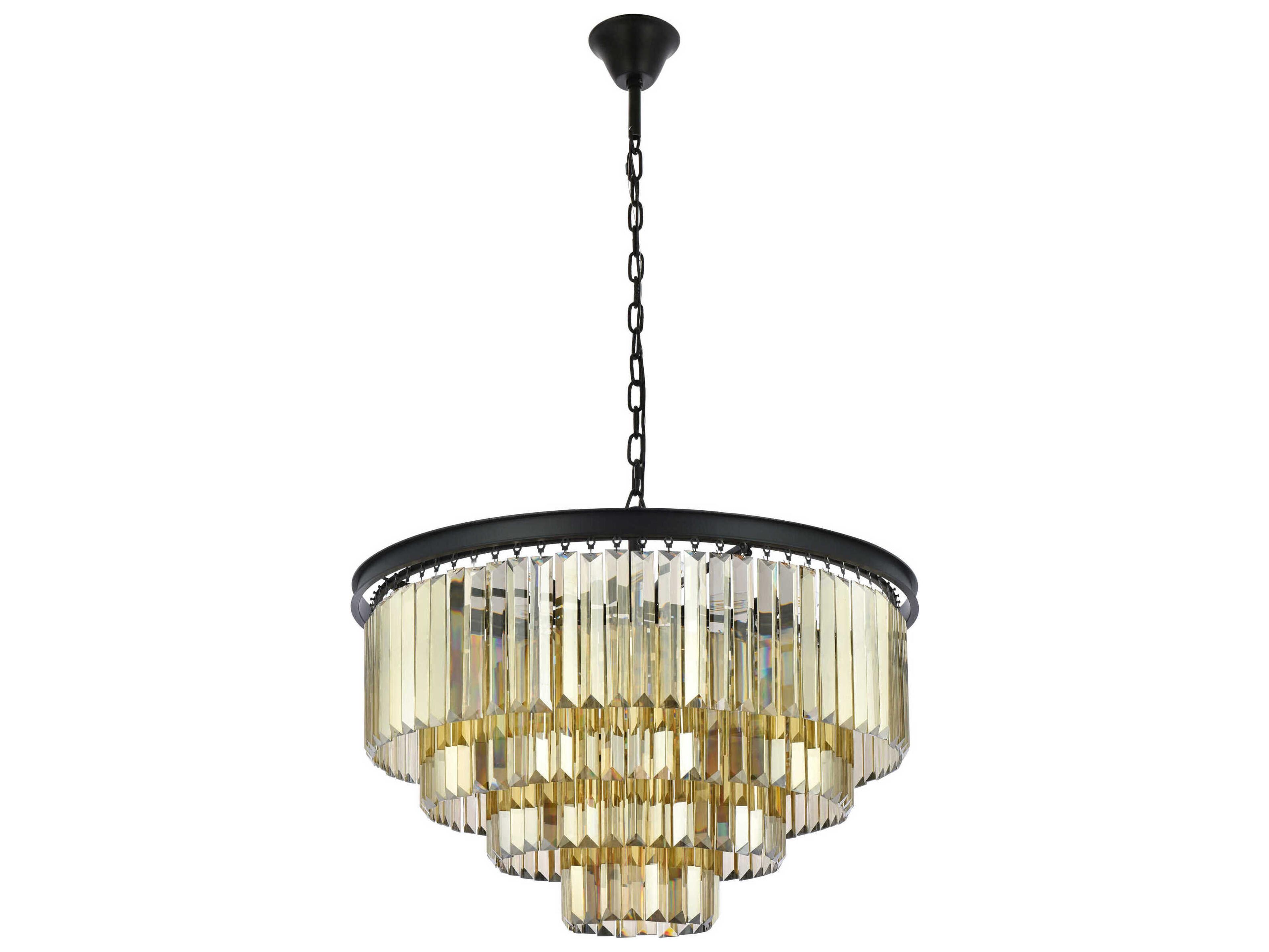 Elegant Lighting Sydney 17-Light Matte Black Gold Crystal Tiered Chandelier