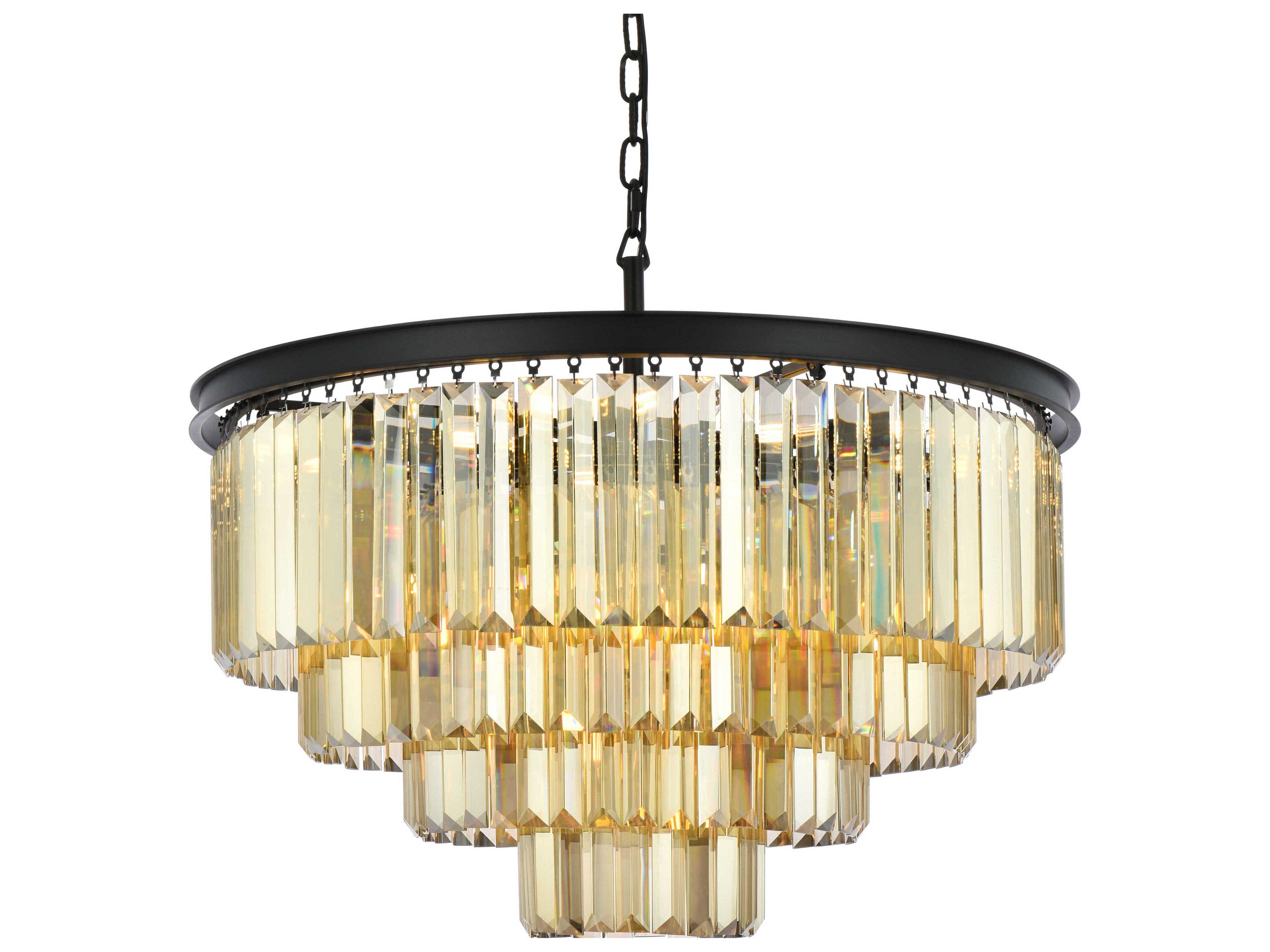 Elegant Lighting Sydney 17-Light Matte Black Gold Crystal Tiered Chandelier