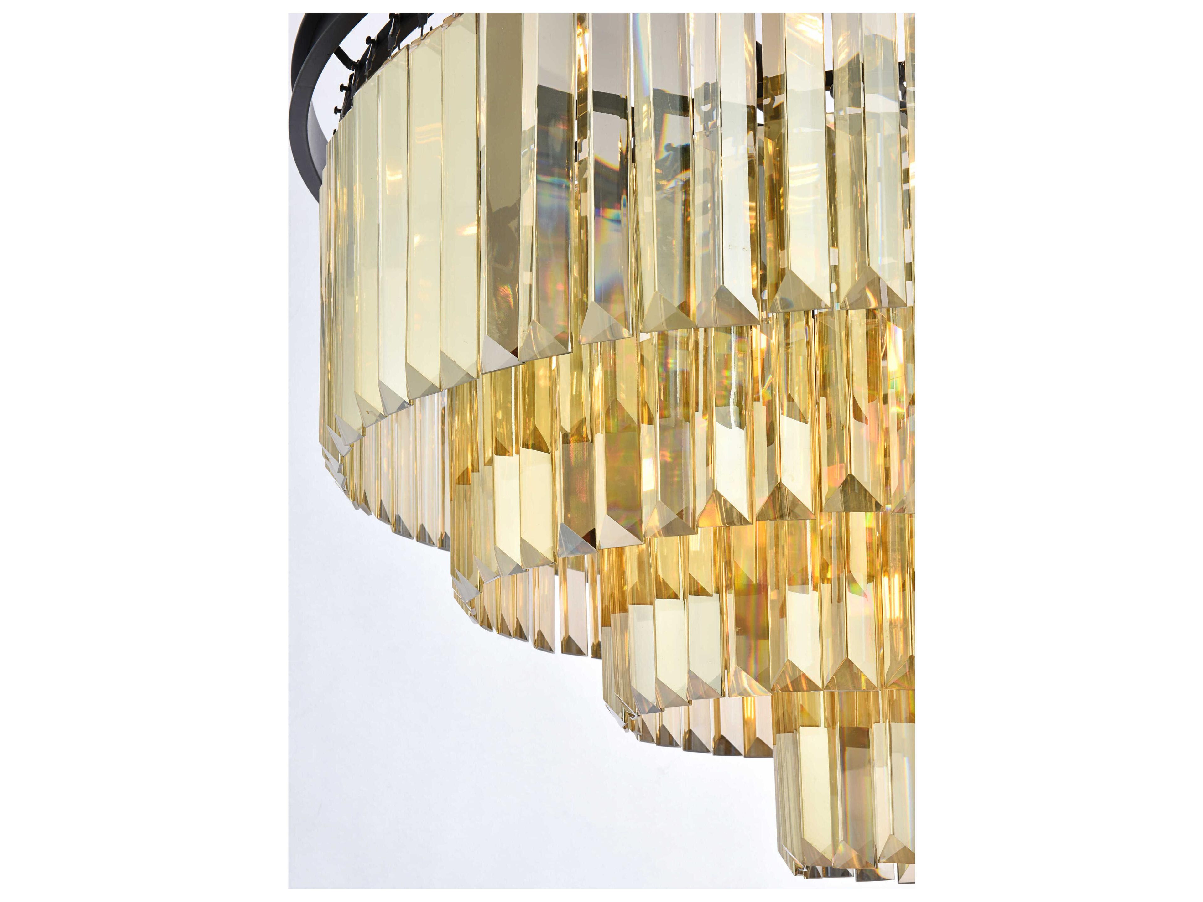 Elegant Lighting Sydney 17-Light Matte Black Gold Crystal Tiered Chandelier
