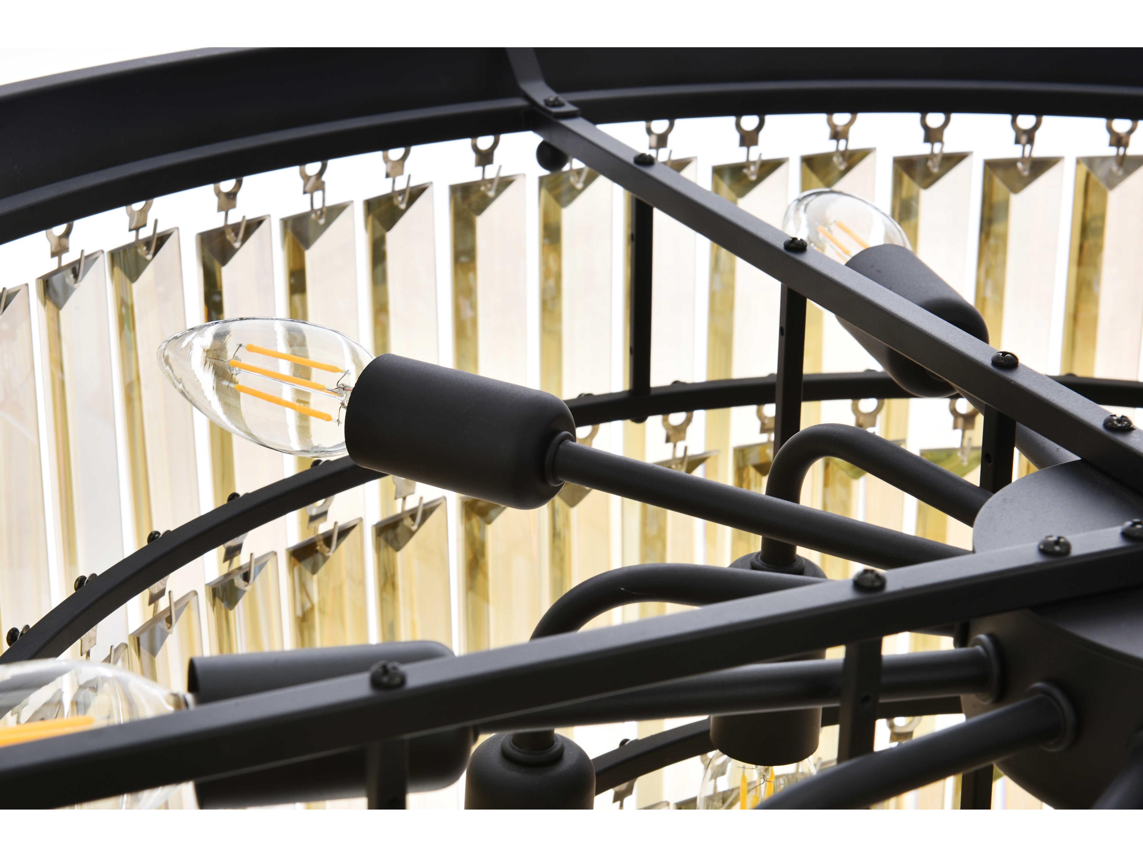 Elegant Lighting Sydney 17-Light Matte Black Gold Crystal Tiered Chandelier