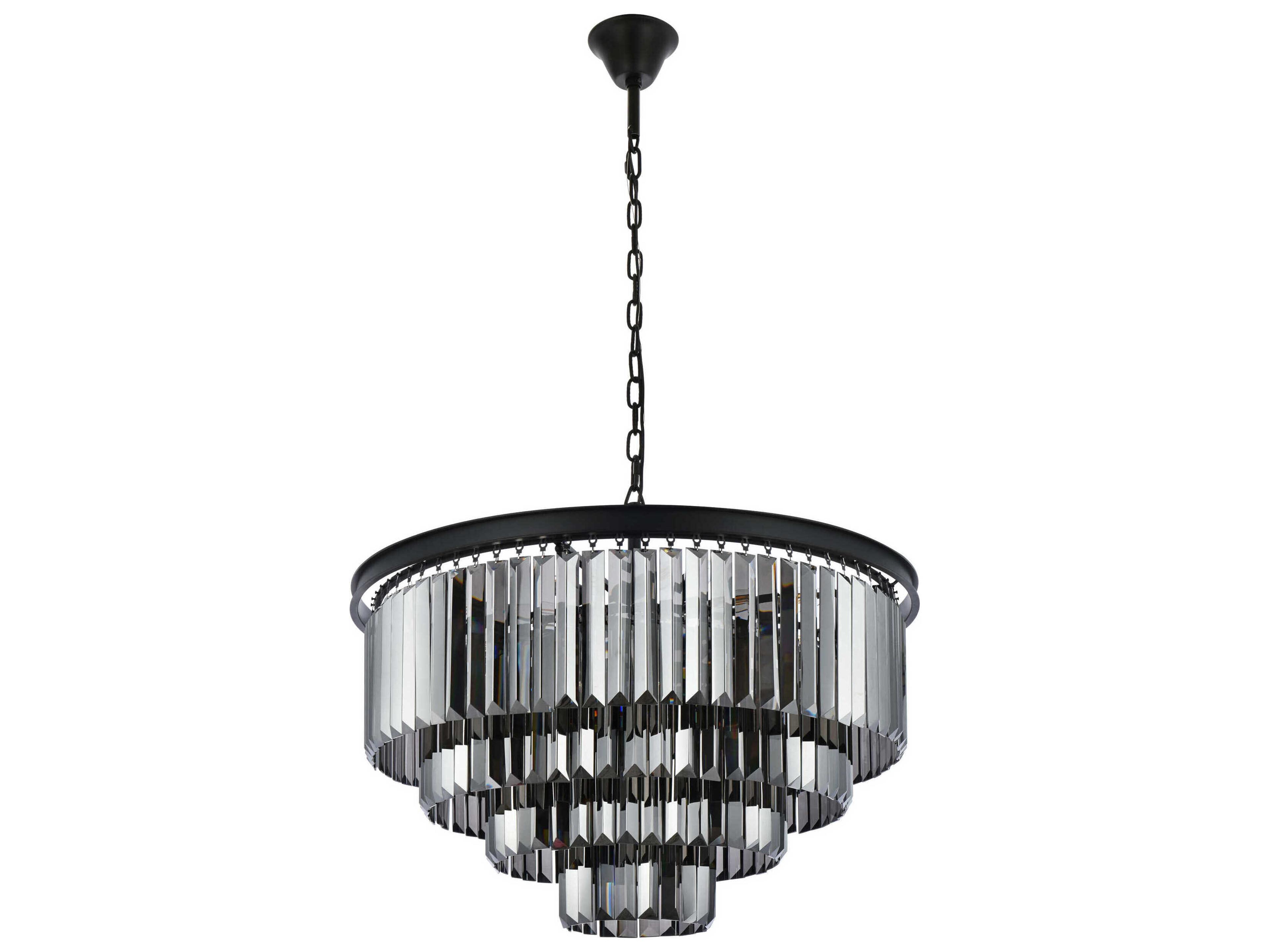 Elegant Lighting Sydney 17-Light Matte Black Silver Crystal Tiered Chandelier