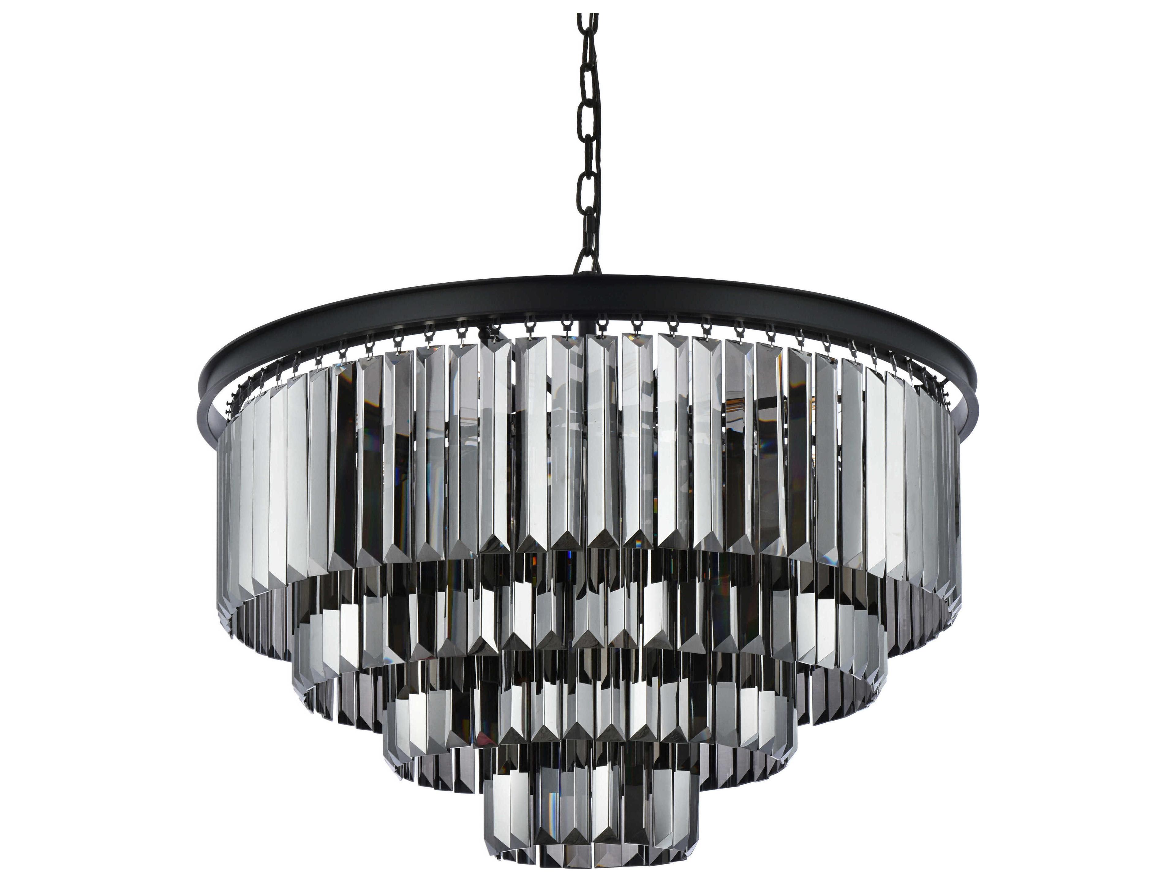 Elegant Lighting Sydney 17-Light Matte Black Silver Crystal Tiered Chandelier