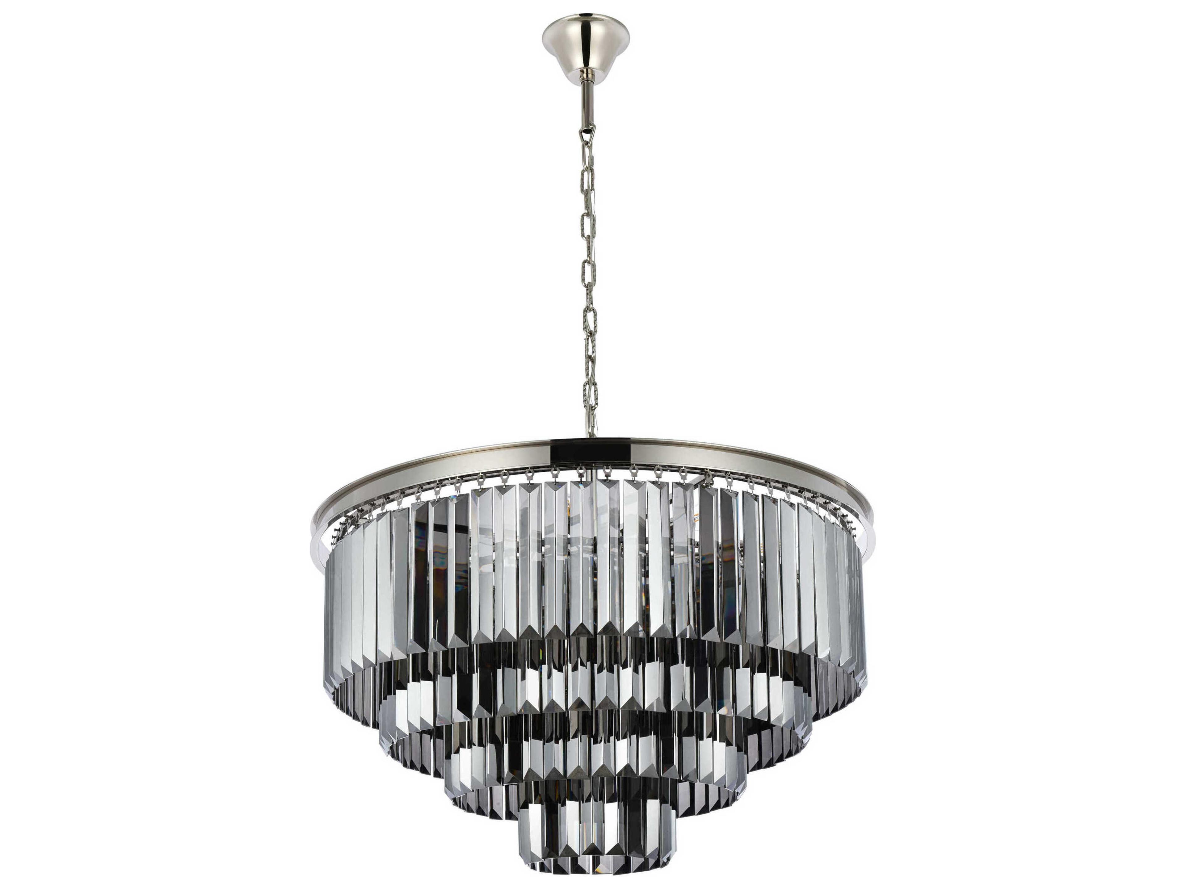 Elegant Lighting Sydney 17-Light Polished Nickel Silver Crystal Tiered Chandelier