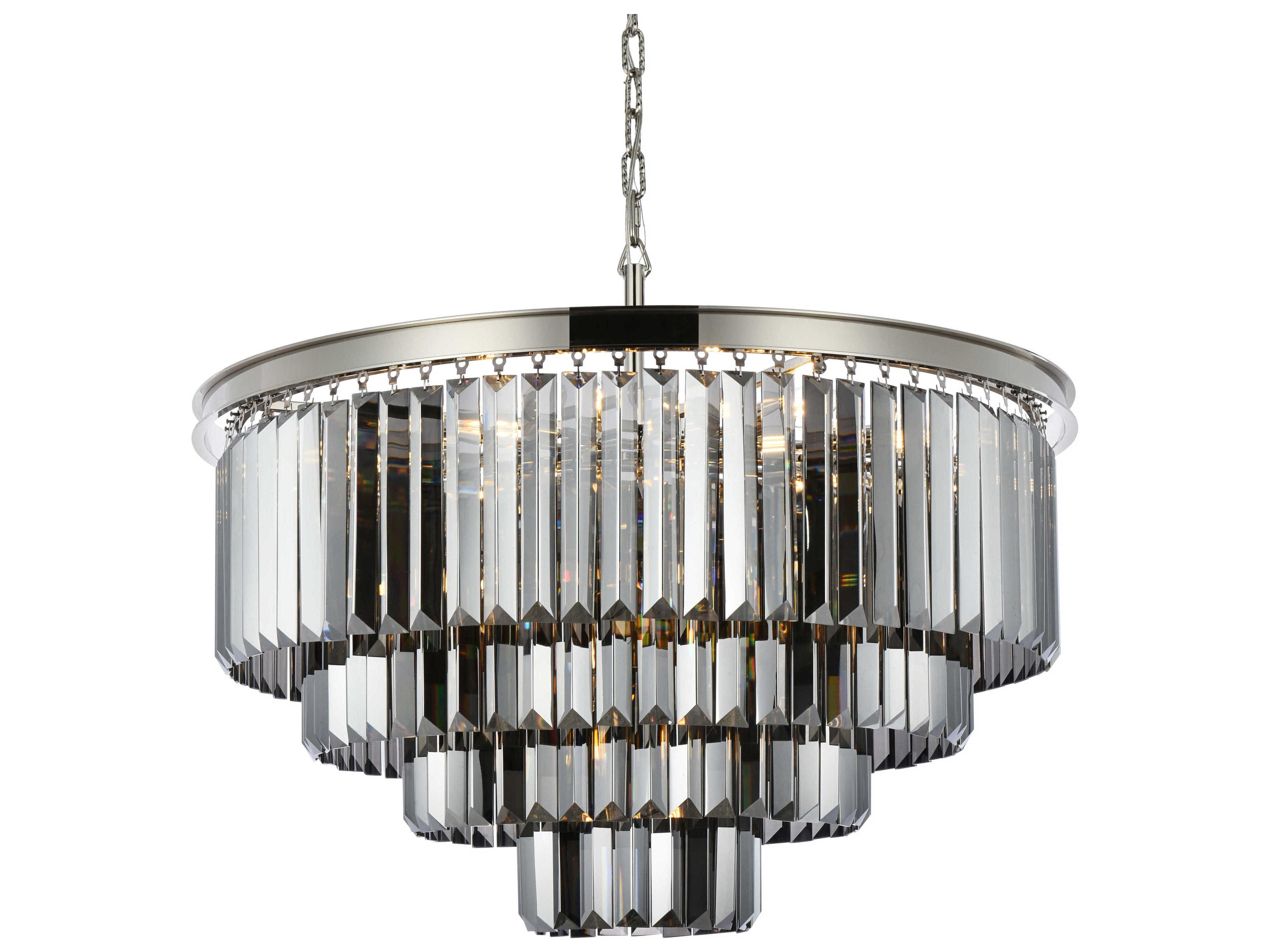 Elegant Lighting Sydney 17-Light Polished Nickel Silver Crystal Tiered Chandelier