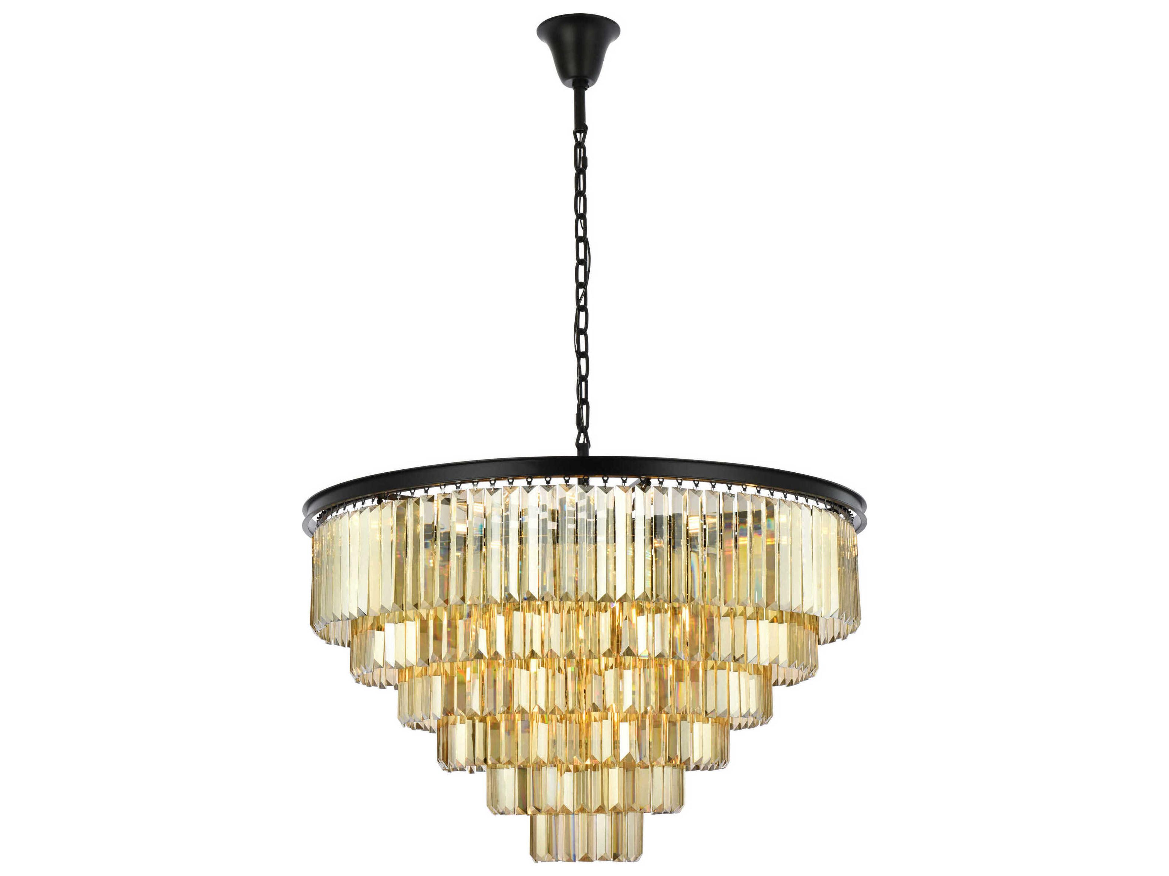 Elegant Lighting Sydney 33-Light Matte Black Gold Crystal Tiered Chandelier