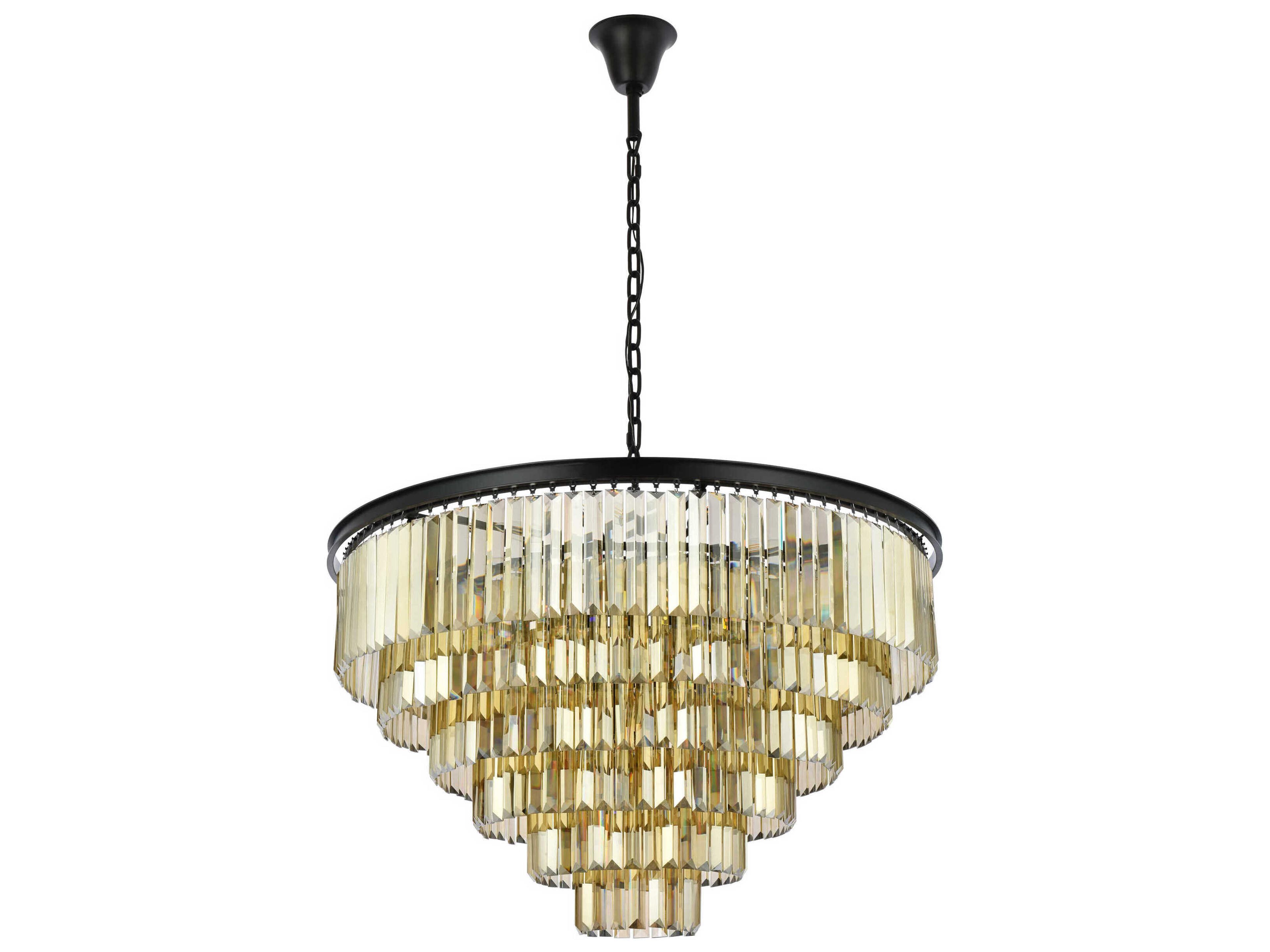 Elegant Lighting Sydney 33-Light Matte Black Gold Crystal Tiered Chandelier