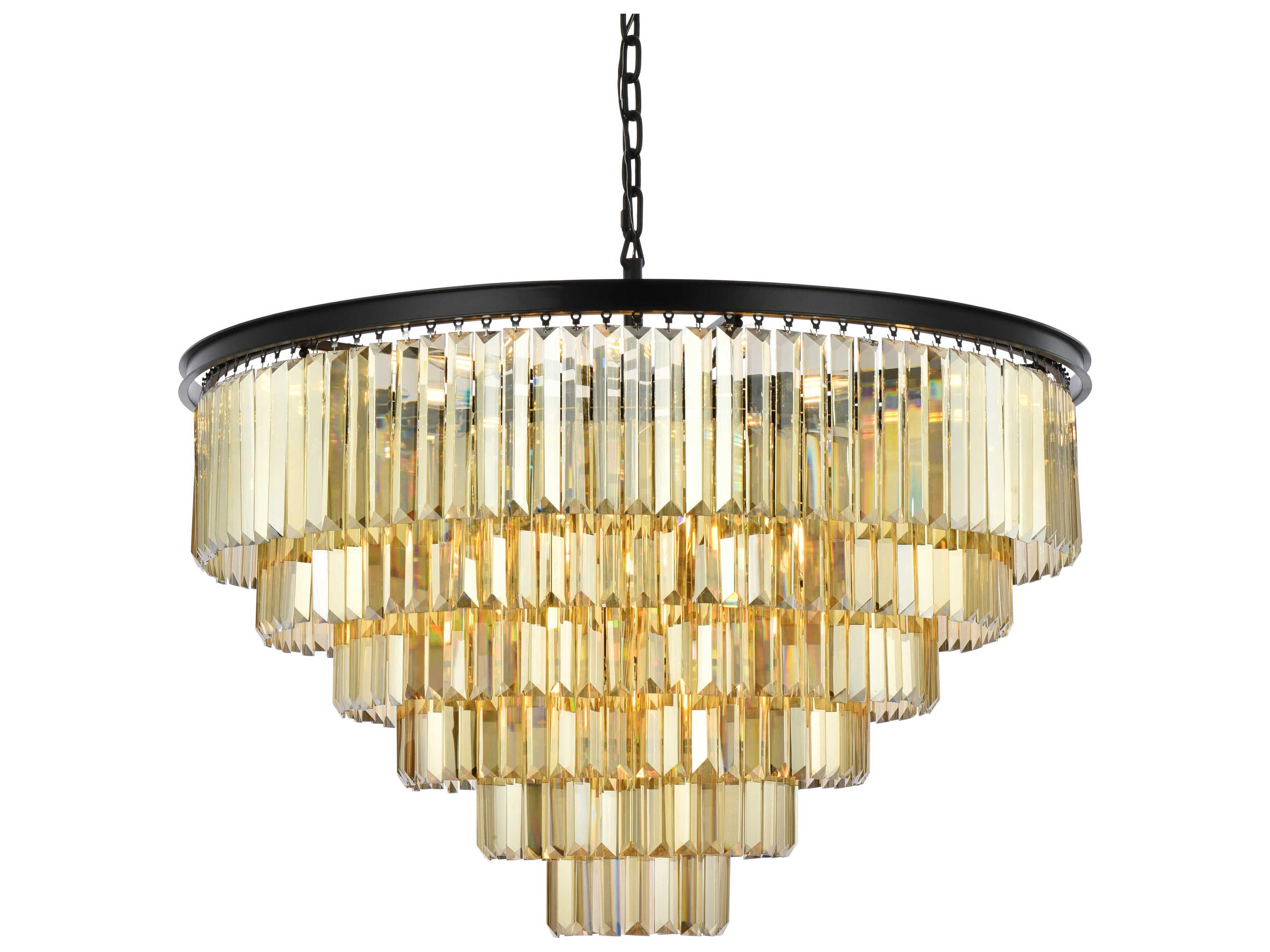 Elegant Lighting Sydney 33-Light Matte Black Gold Crystal Tiered Chandelier