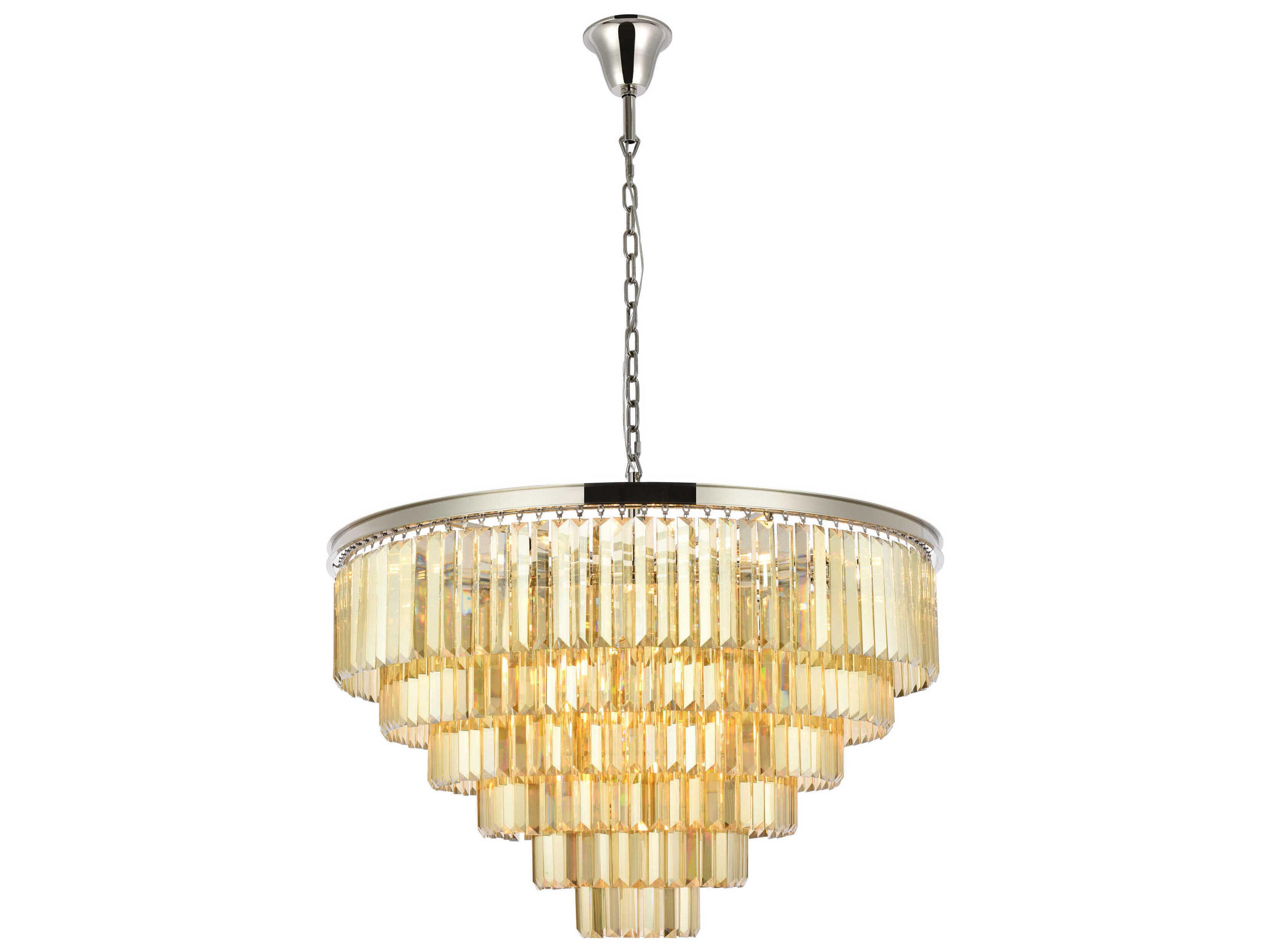 Sydney 33-Light Polished Nickel Gold Crystal Tiered Chandelier