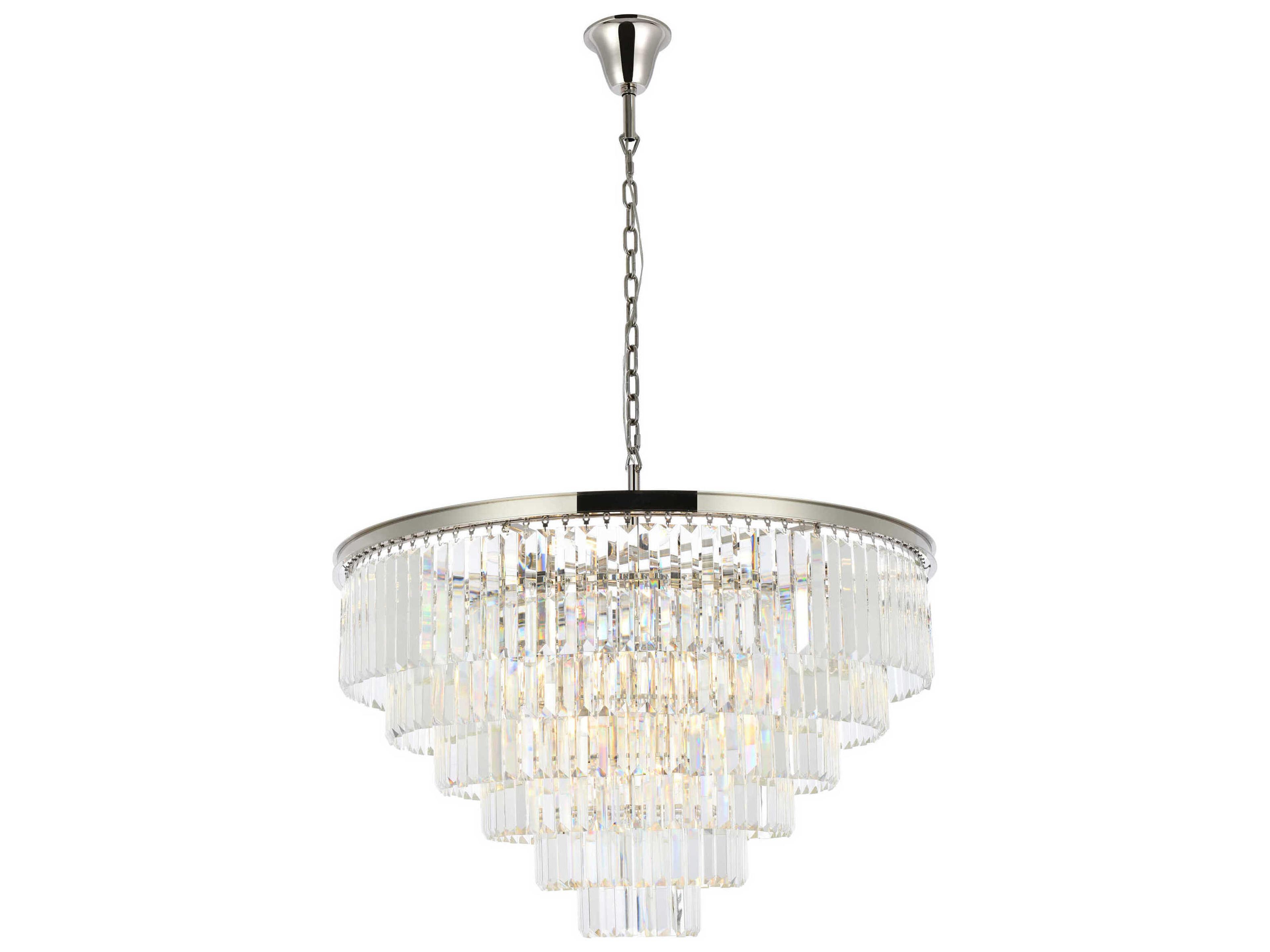 Sydney 33-Light Polished Nickel Clear Crystal Tiered Chandelier