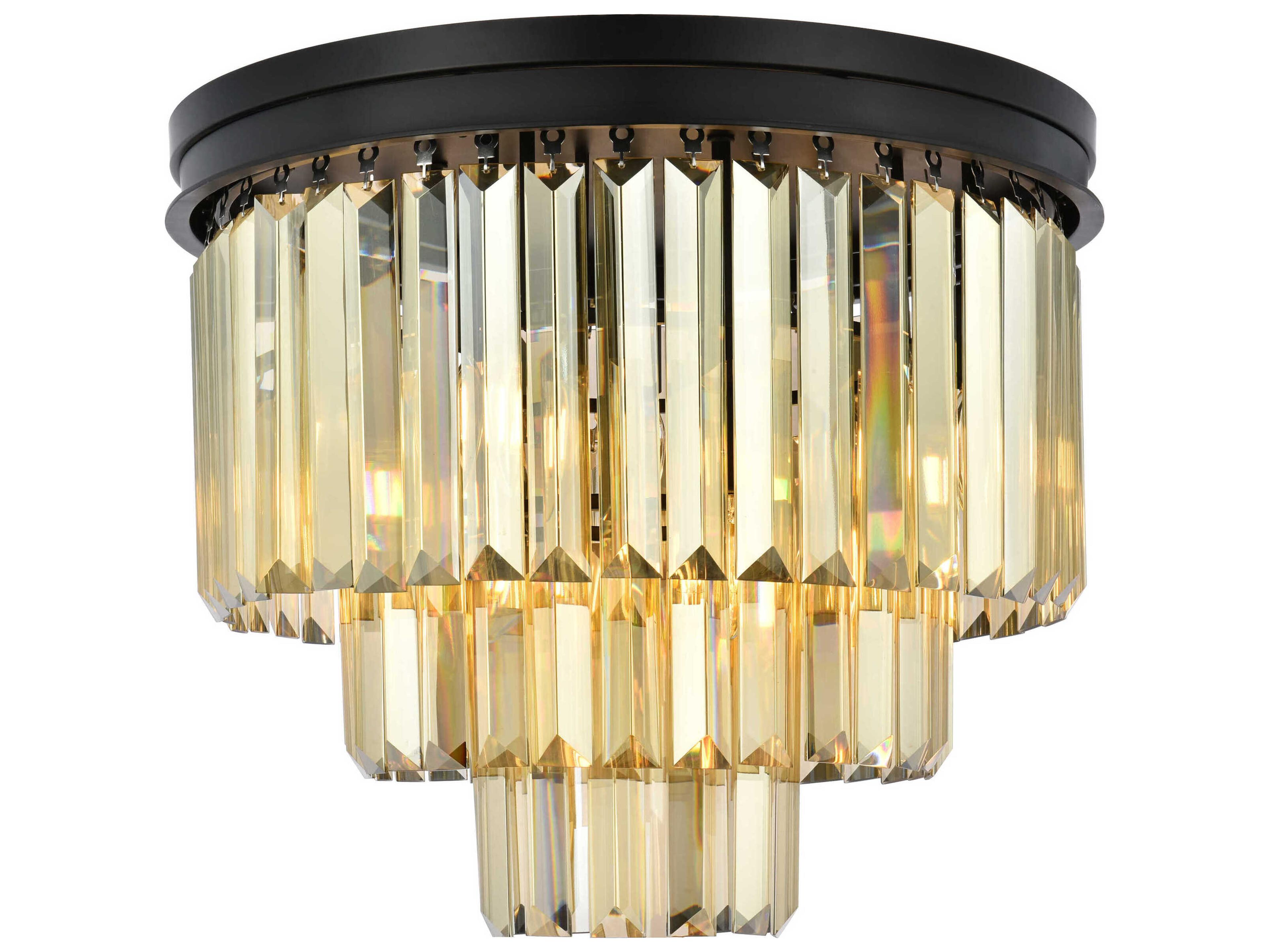 Sydney 9-Light Matte Black Gold Crystal Tiered Flush Mount
