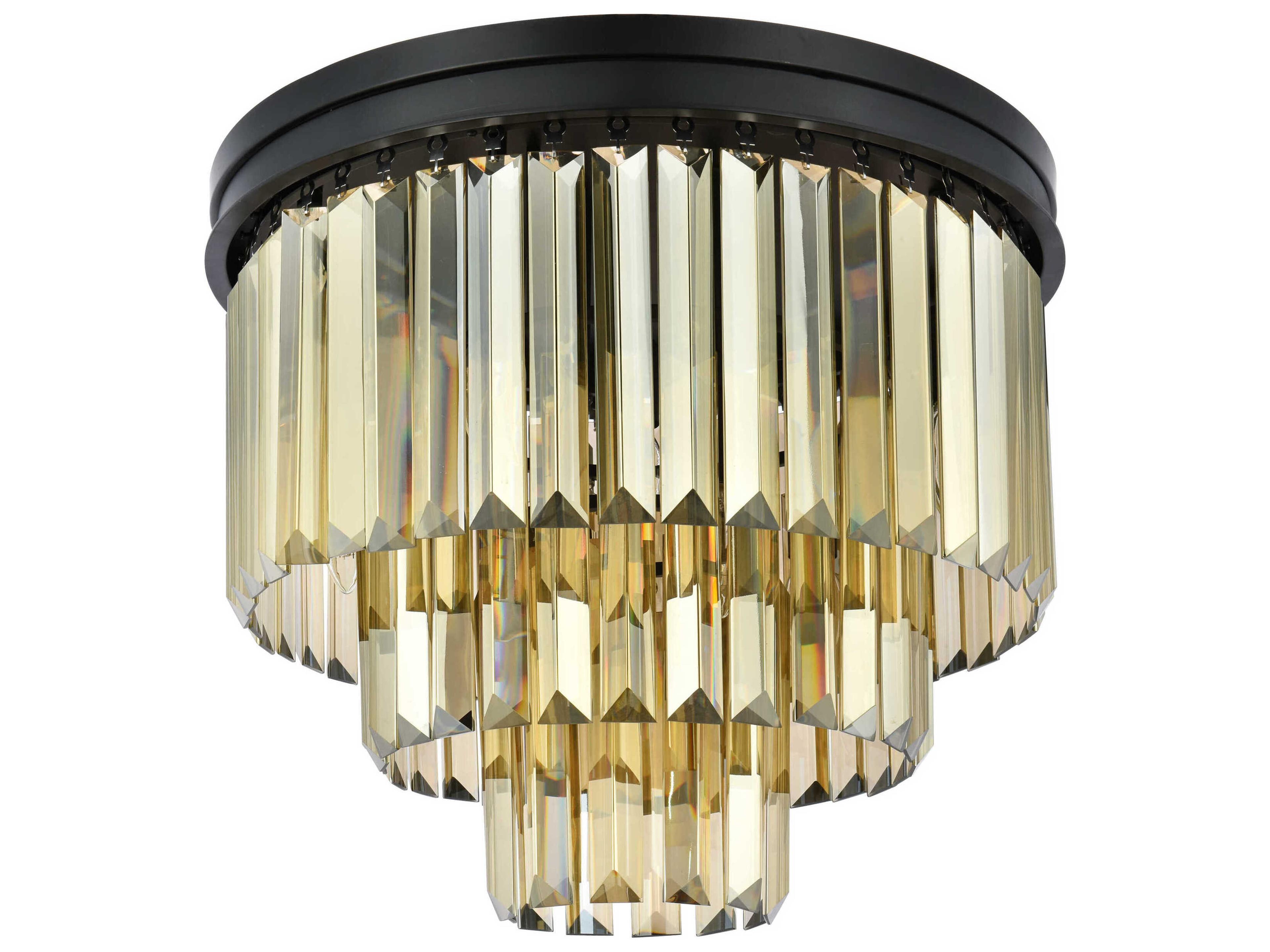 Elegant Lighting Sydney 9-Light Matte Black Gold Crystal Tiered Flush Mount