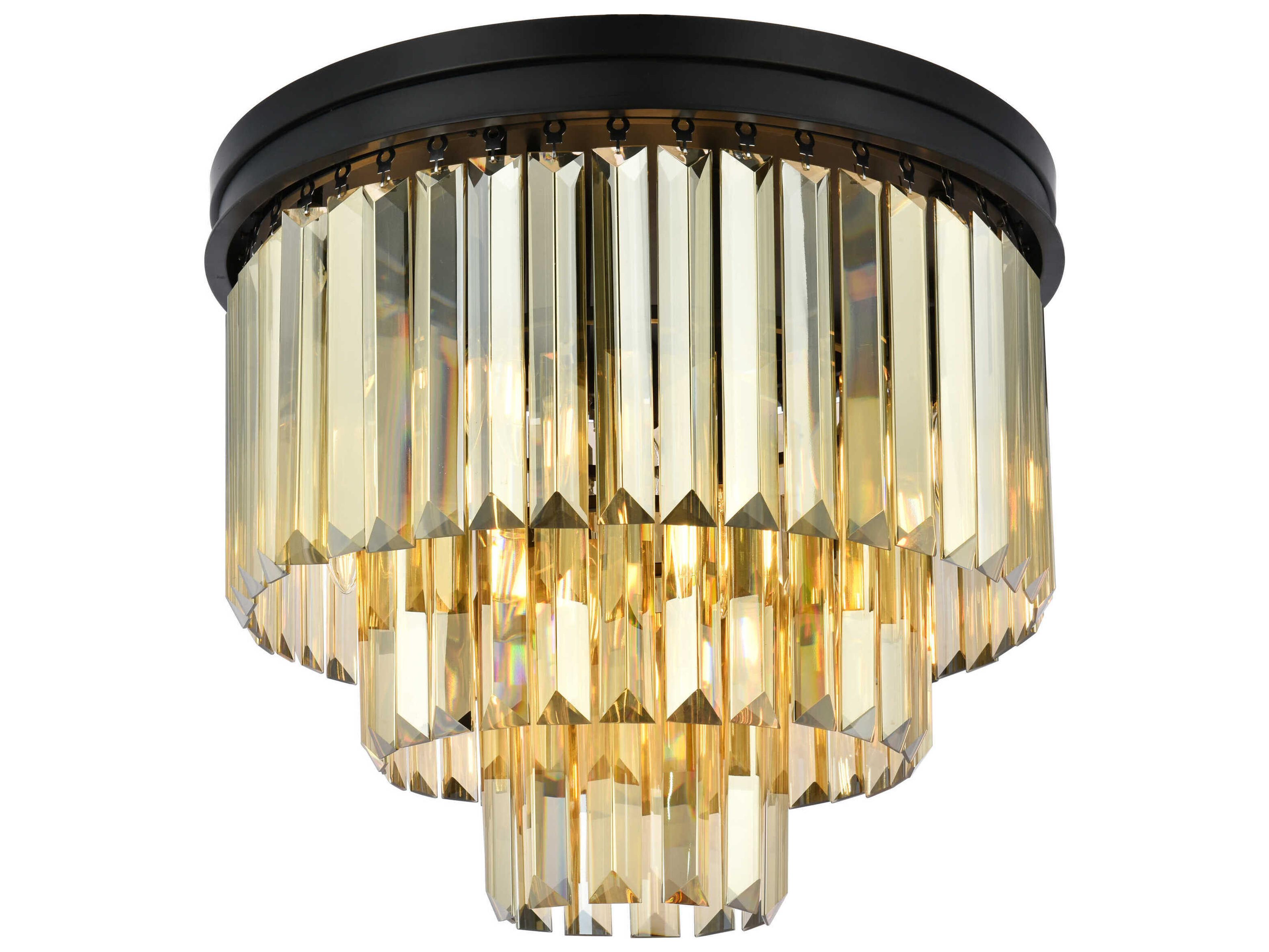 Elegant Lighting Sydney 9-Light Matte Black Gold Crystal Tiered Flush Mount