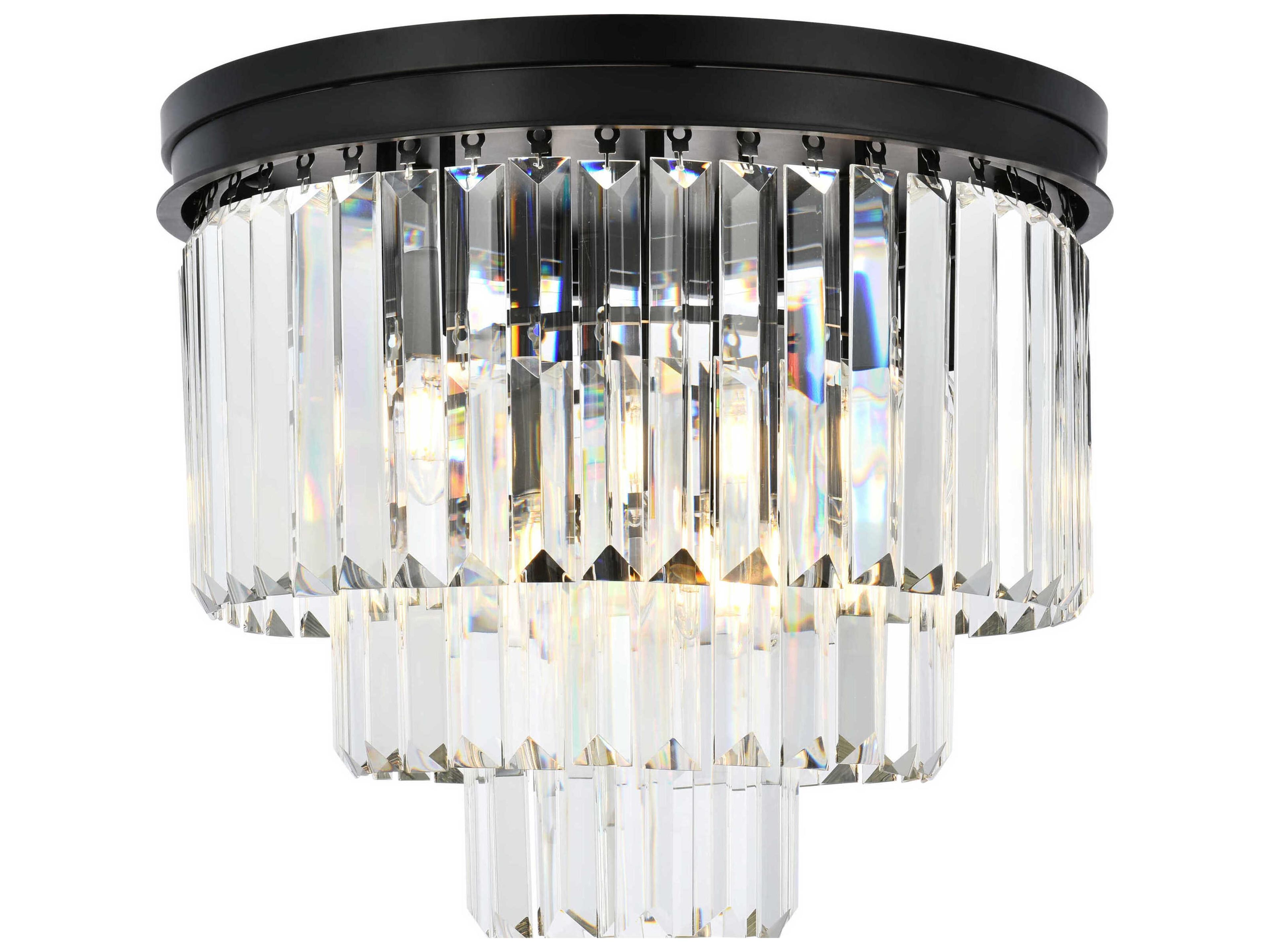 Sydney 9-Light Matte Black Clear Crystal Tiered Flush Mount