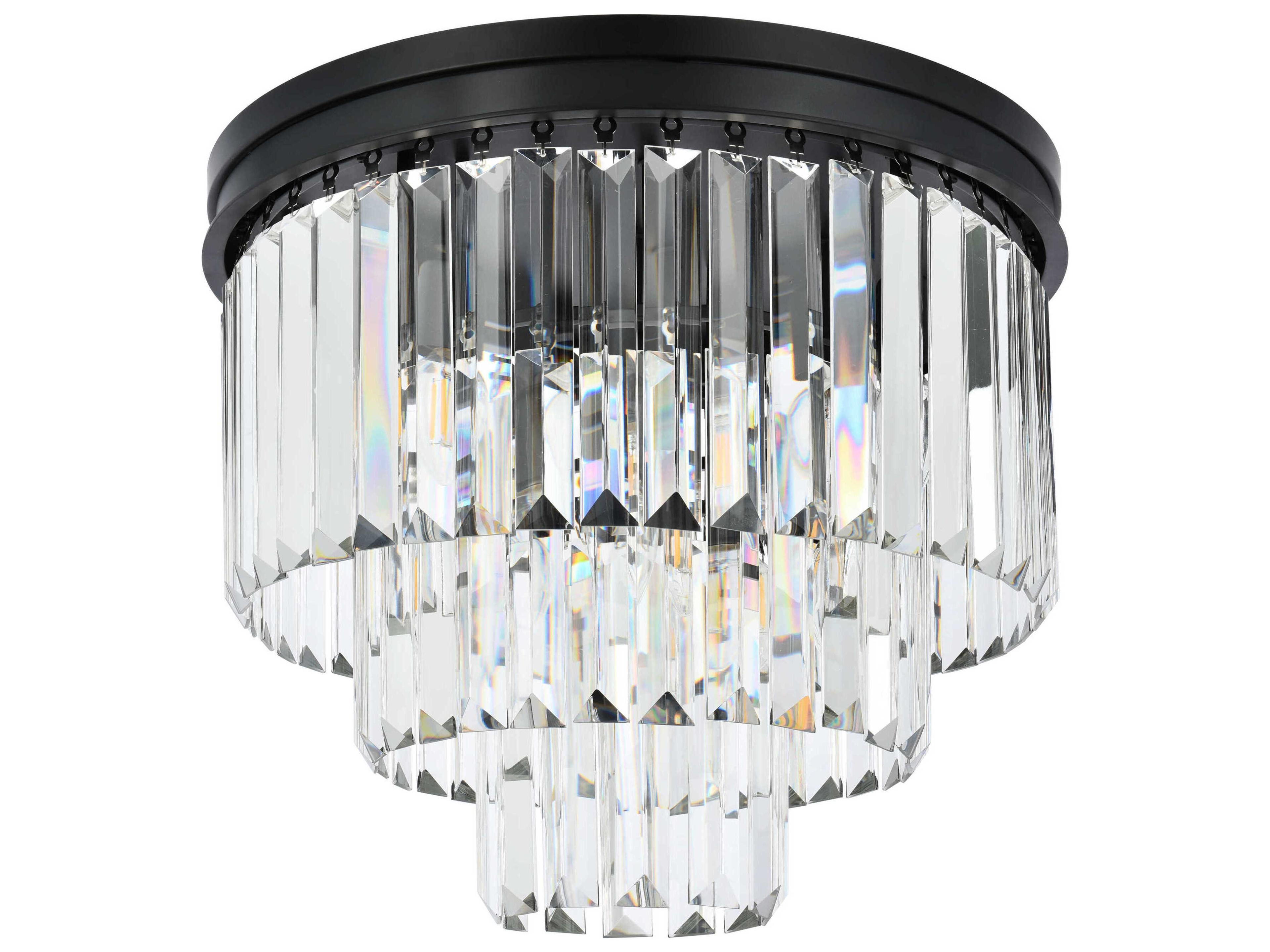 Elegant Lighting Sydney 9-Light Matte Black Clear Crystal Tiered Flush Mount