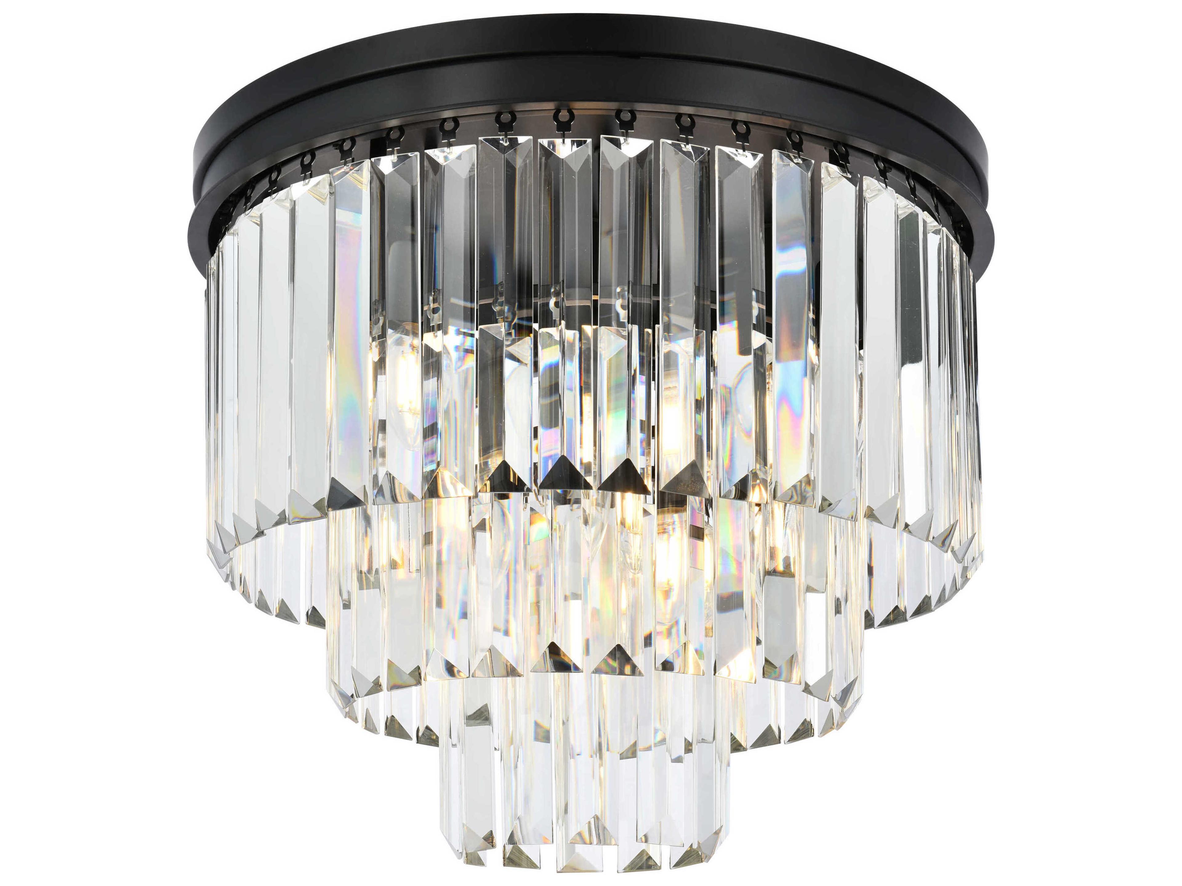 Elegant Lighting Sydney 9-Light Matte Black Clear Crystal Tiered Flush Mount