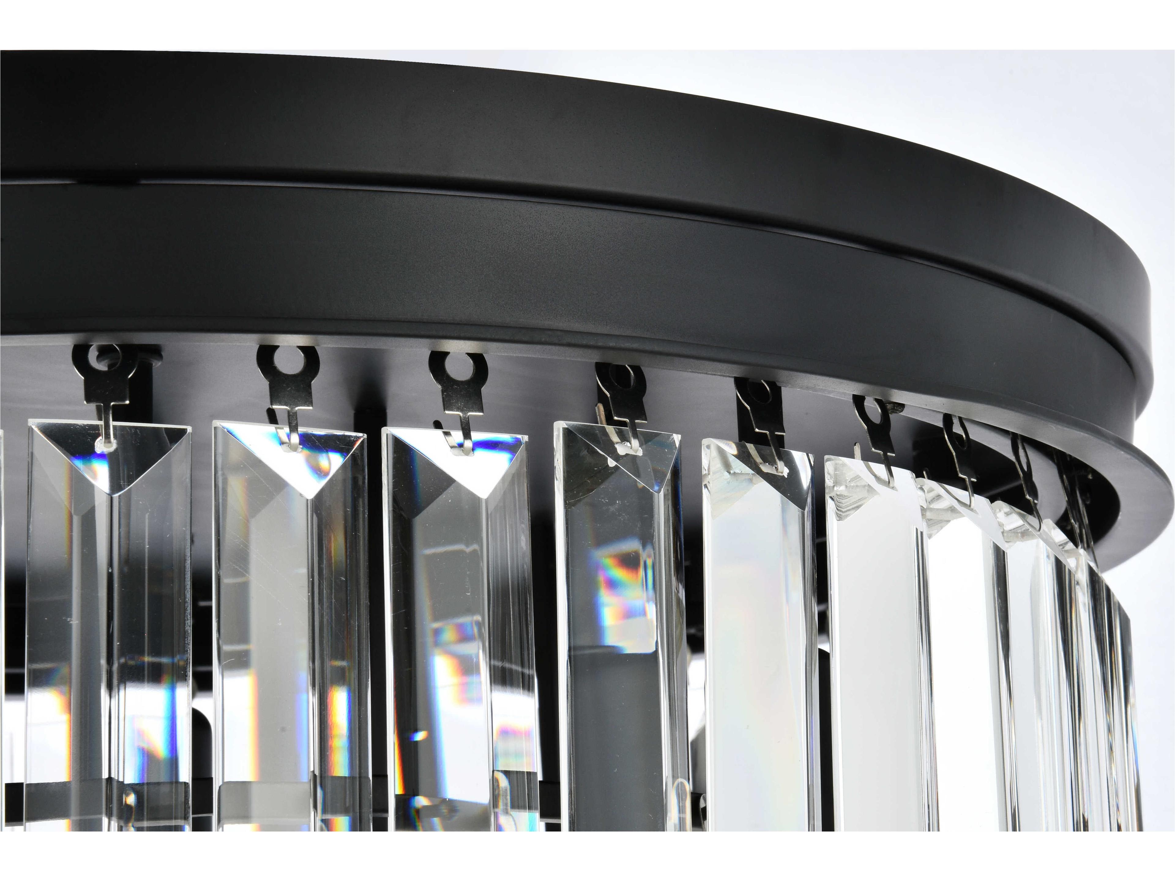 Elegant Lighting Sydney 9-Light Matte Black Clear Crystal Tiered Flush Mount