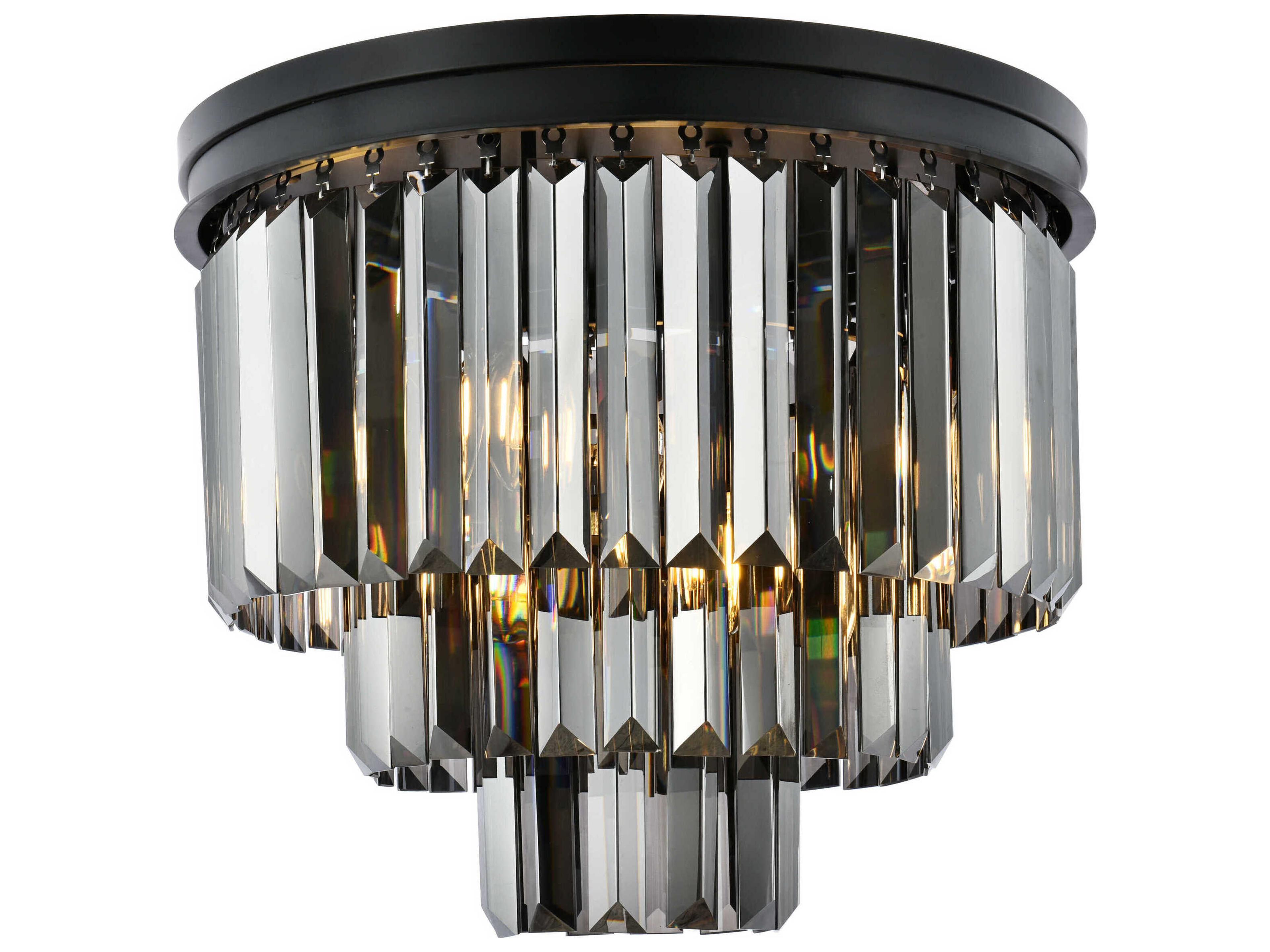 Sydney 9-Light Matte Black Silver Crystal Tiered Flush Mount