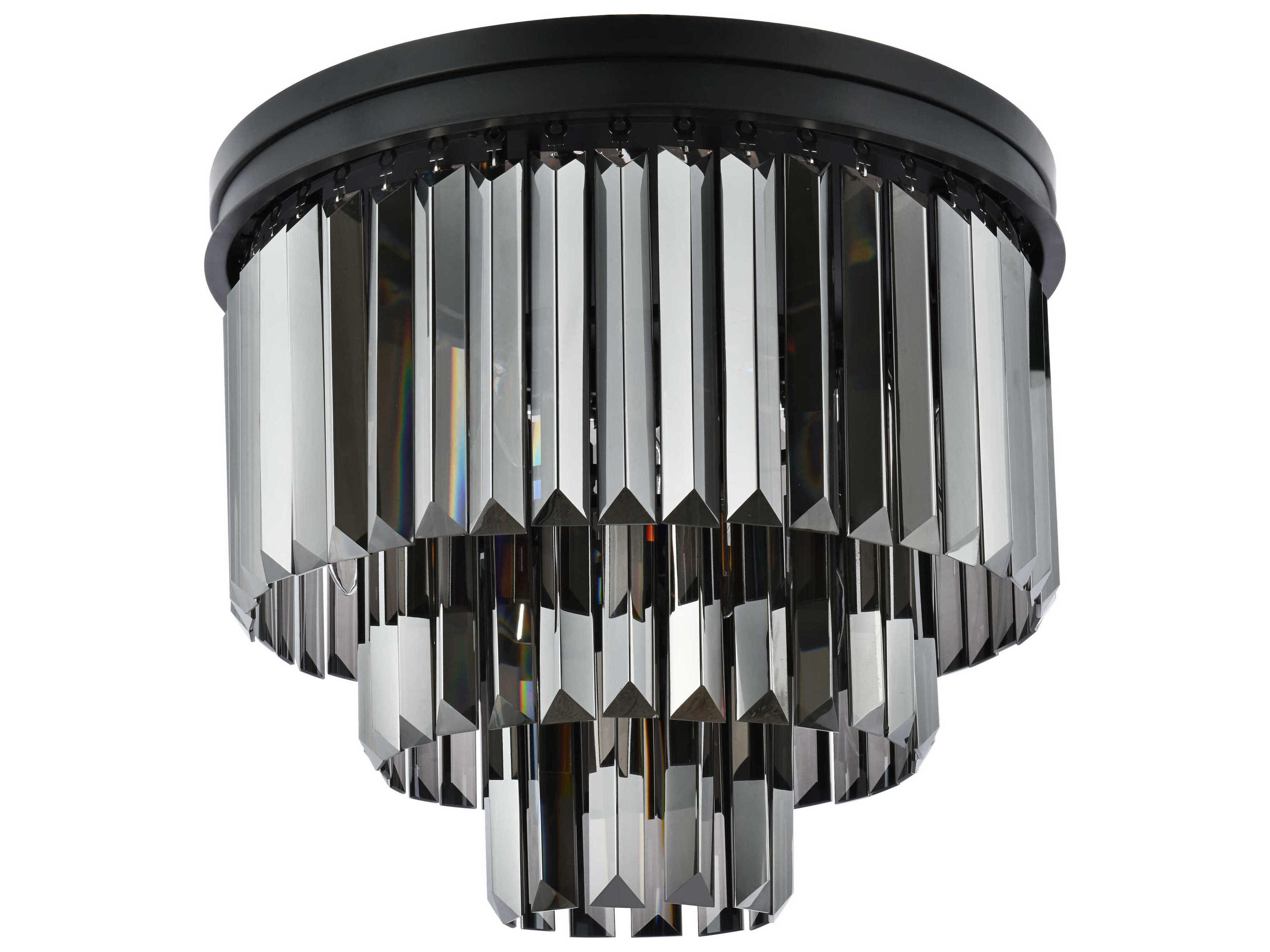 Elegant Lighting Sydney 9-Light Matte Black Silver Crystal Tiered Flush Mount