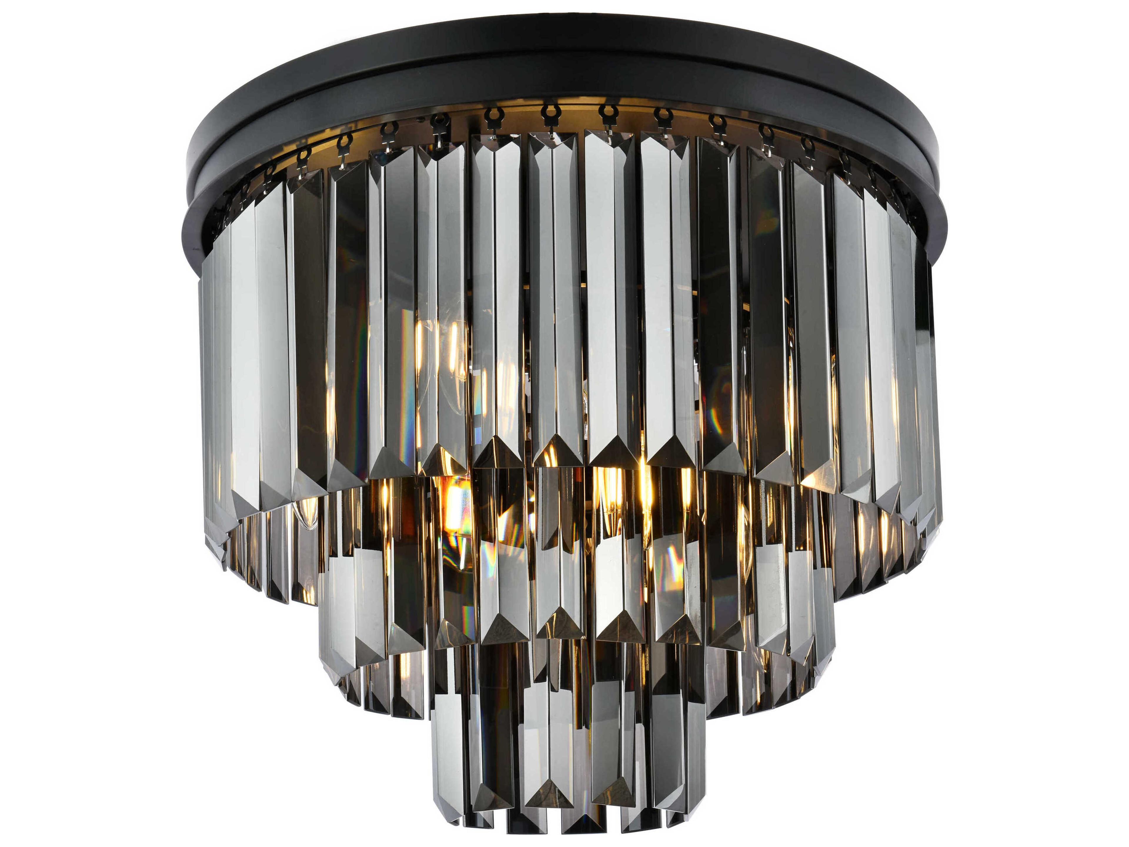 Elegant Lighting Sydney 9-Light Matte Black Silver Crystal Tiered Flush Mount
