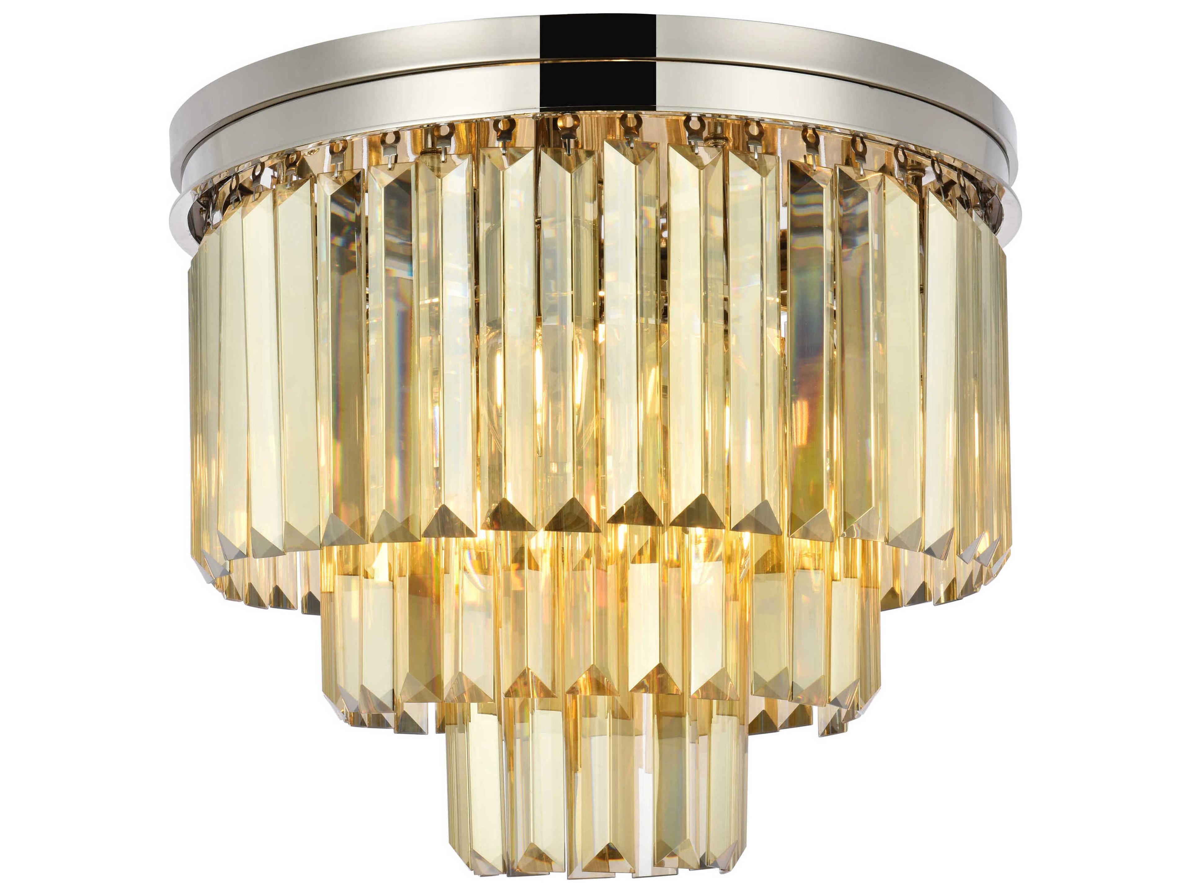 Sydney 9-Light Polished Nickel Gold Crystal Tiered Flush Mount