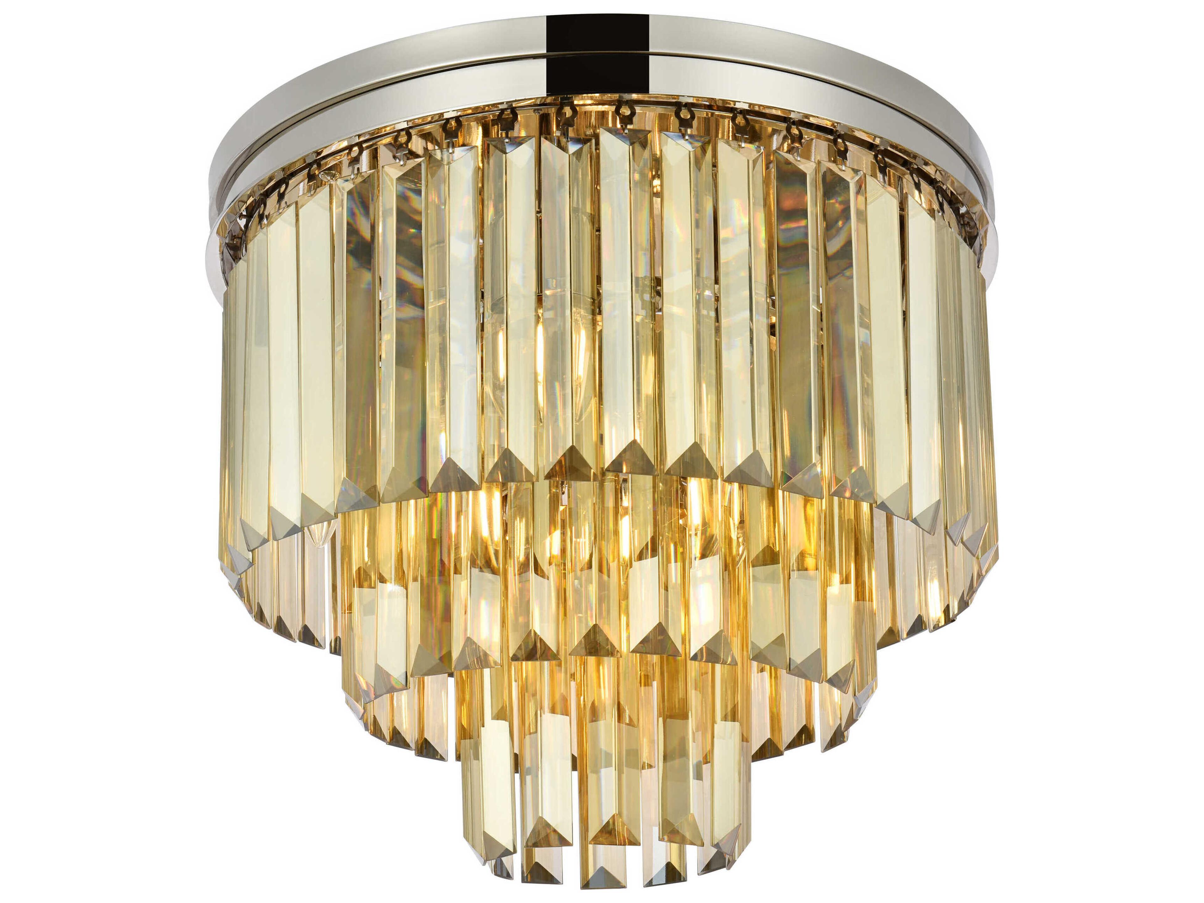 Elegant Lighting Sydney 9-Light Polished Nickel Gold Crystal Tiered Flush Mount