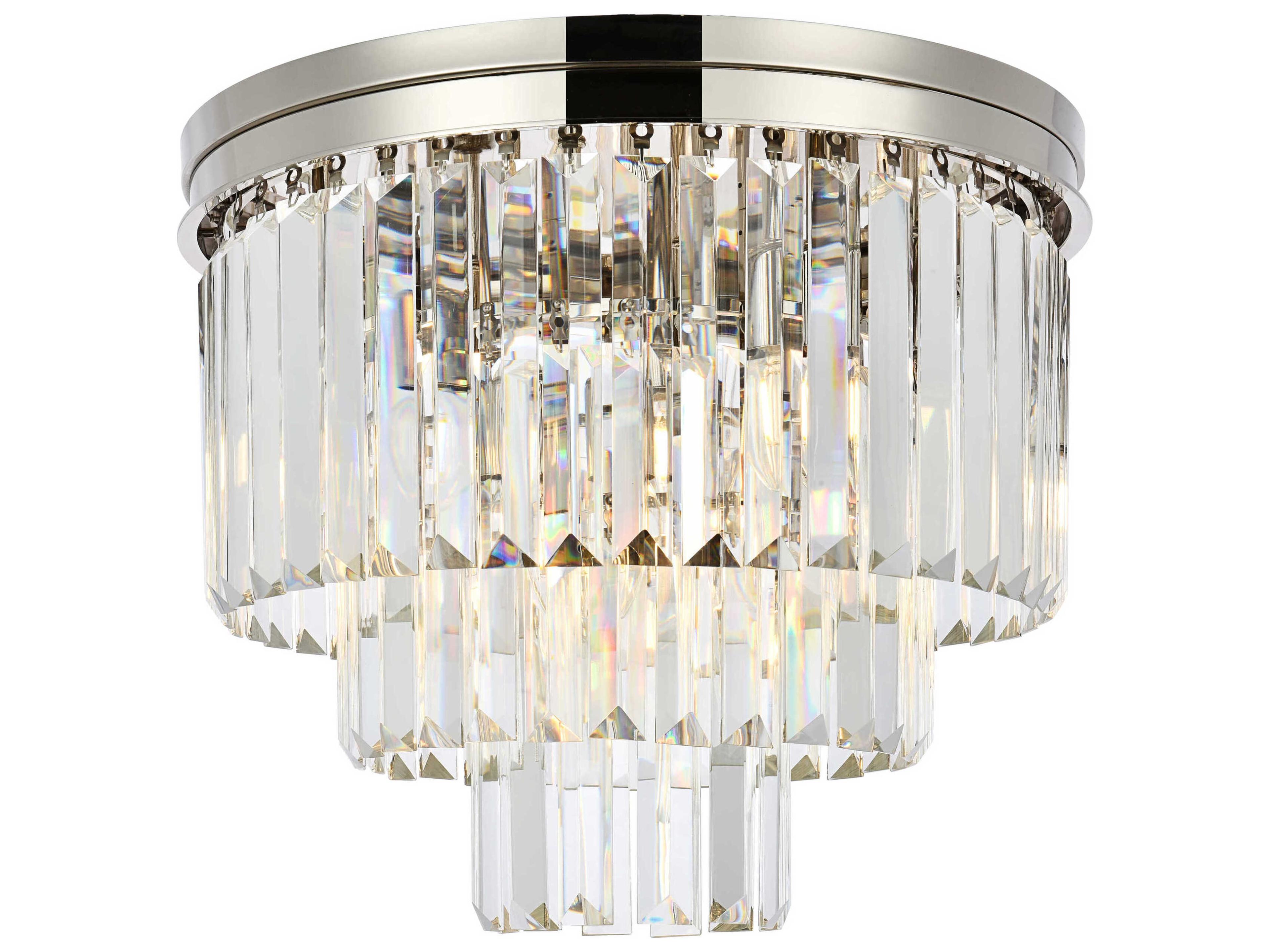 Sydney 9-Light Polished Nickel Clear Crystal Tiered Flush Mount
