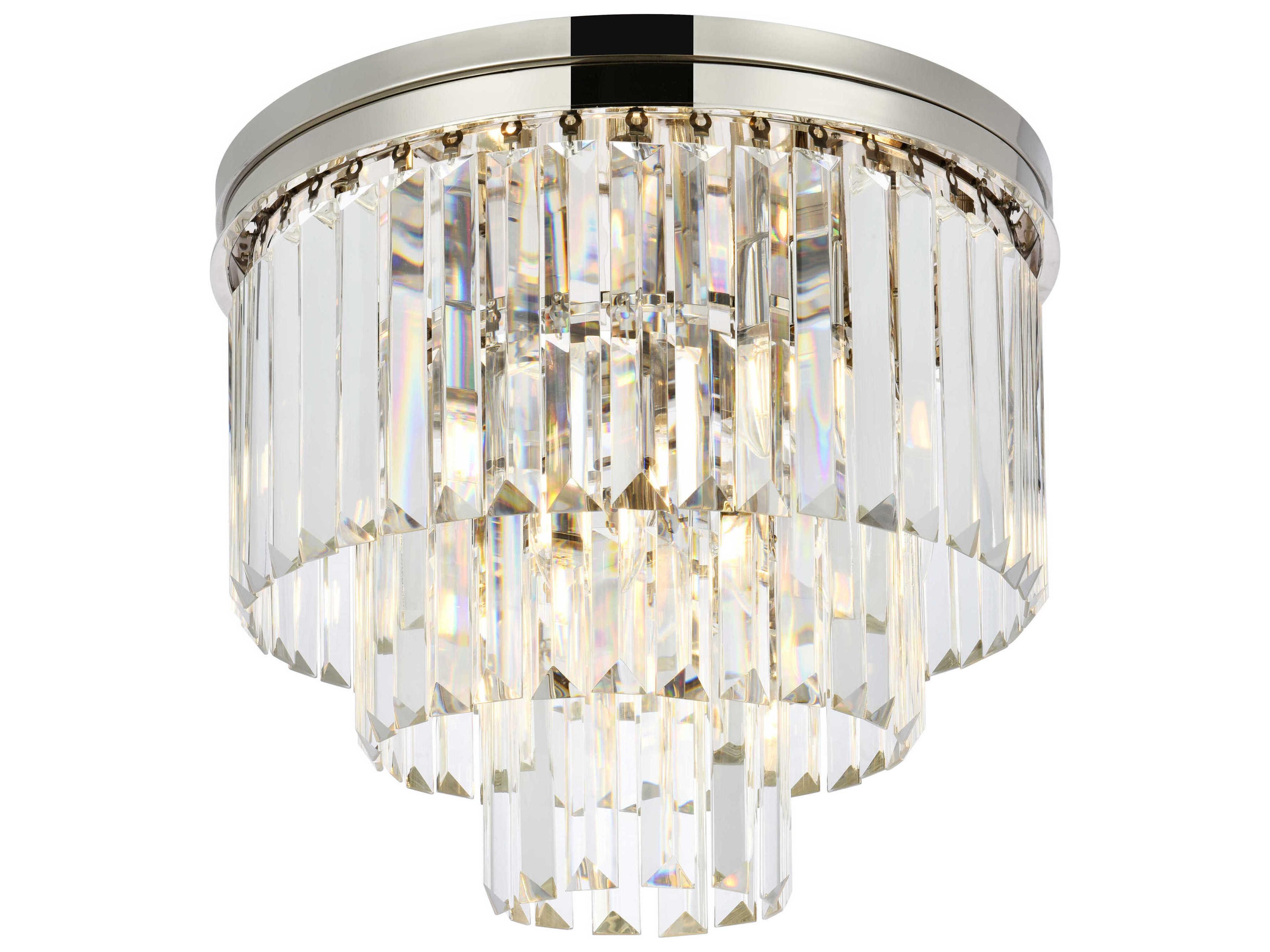 Elegant Lighting Sydney 9-Light Polished Nickel Clear Crystal Tiered Flush Mount