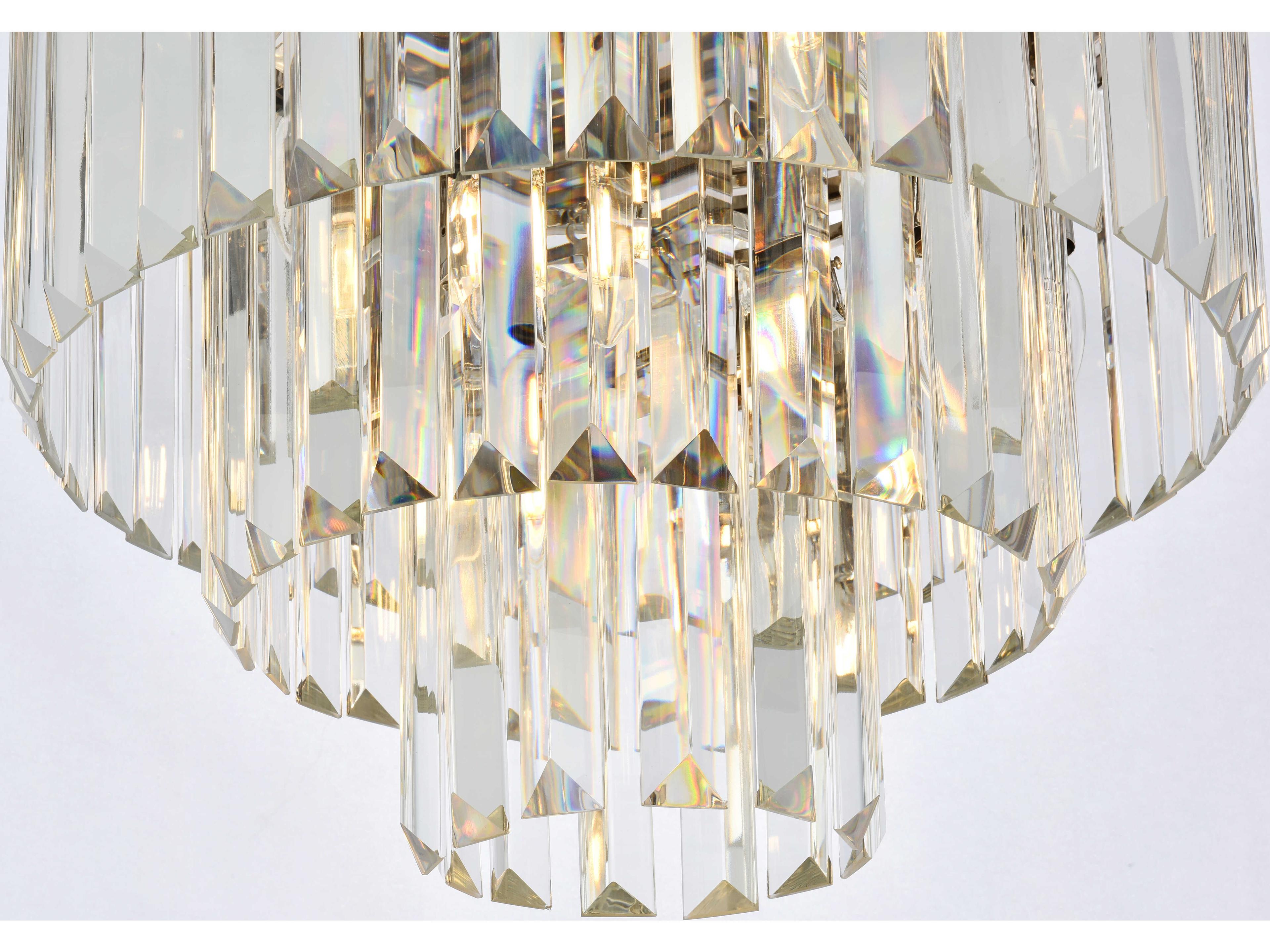 Elegant Lighting Sydney 9-Light Polished Nickel Clear Crystal Tiered Flush Mount