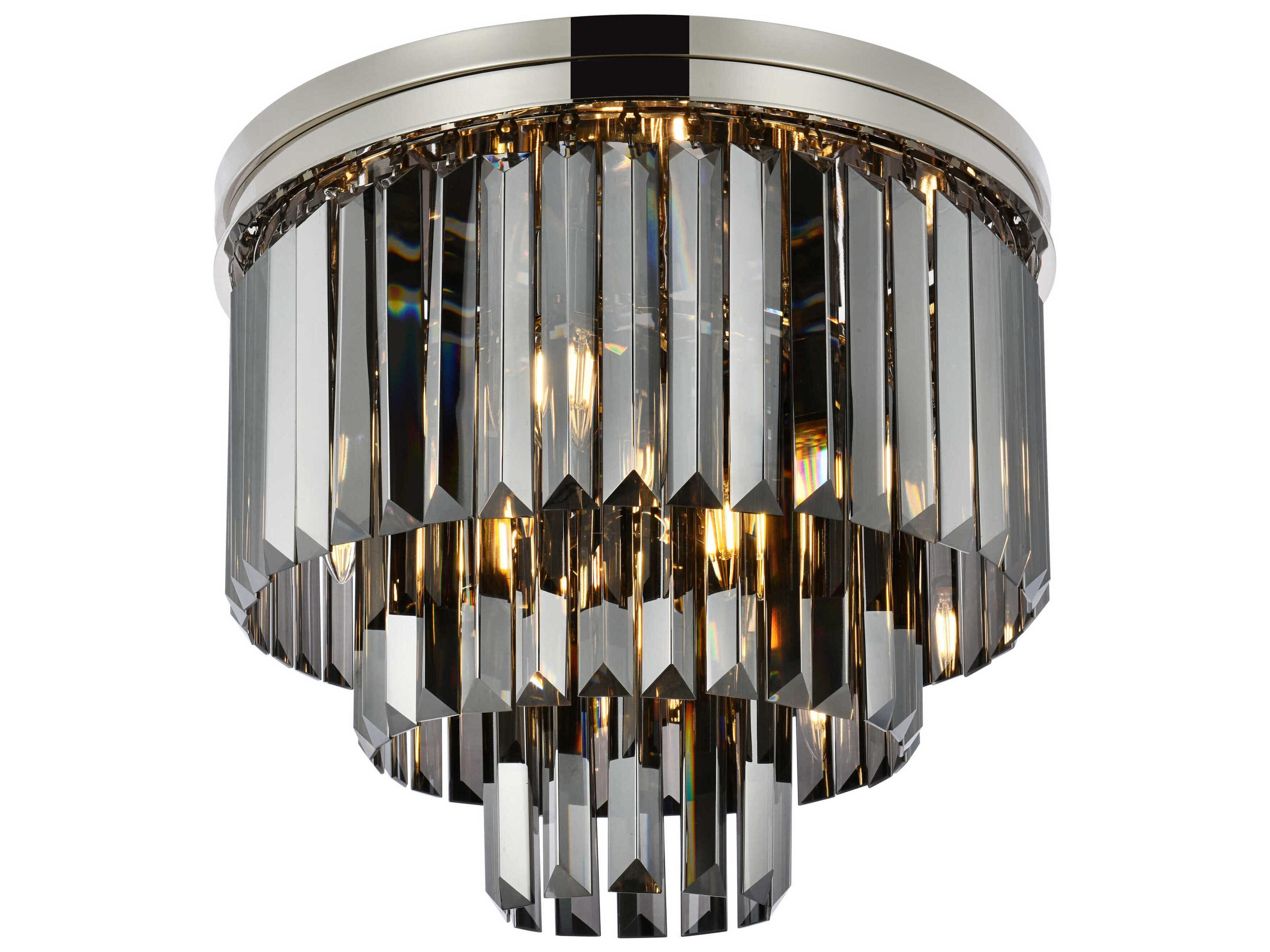 Elegant Lighting Sydney 9-Light Polished Nickel Silver Crystal Tiered Flush Mount